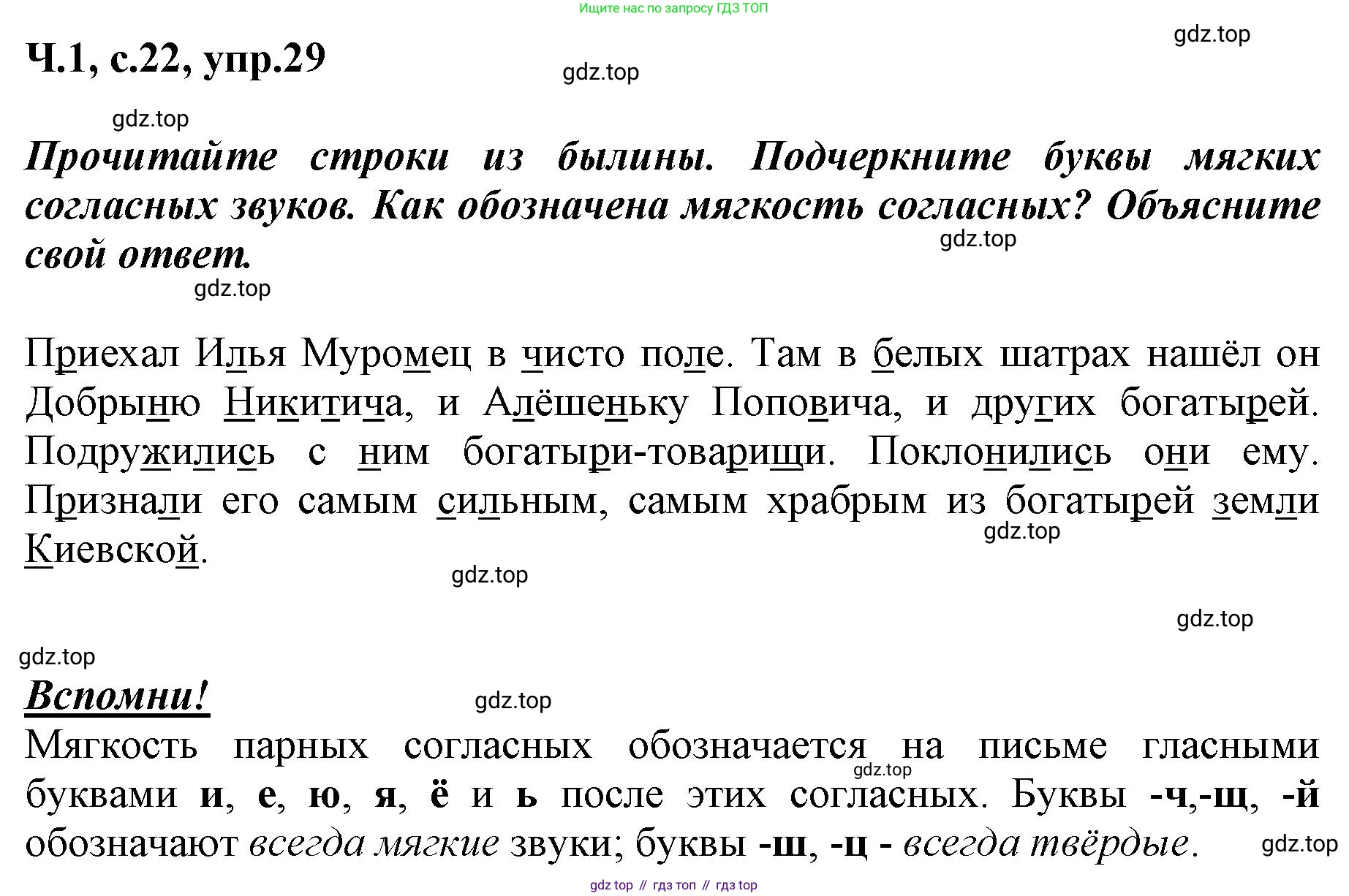 ГДЗ Русский язык, 3 класс рабочая тетрадь, авторы: Климанова Людмила Федоровна, Бабушкина Татьяна Владимировна, издательство Просвещение, Москва, 2019, белого цвета, Часть 1, страница 22, номер 29, Решение