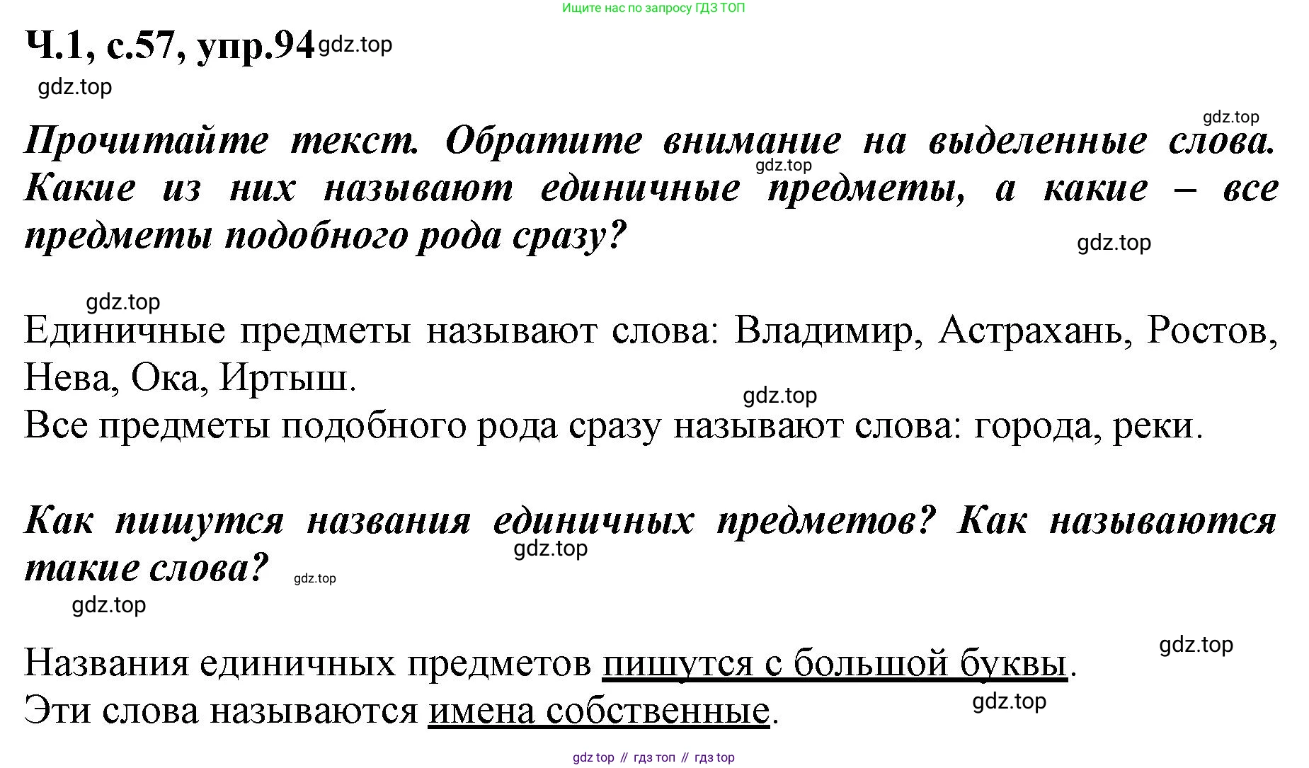 ГДЗ Русский язык, 3 класс рабочая тетрадь, авторы: Климанова Людмила Федоровна, Бабушкина Татьяна Владимировна, издательство Просвещение, Москва, 2019, белого цвета, Часть 1, страница 57, номер 94, Решение