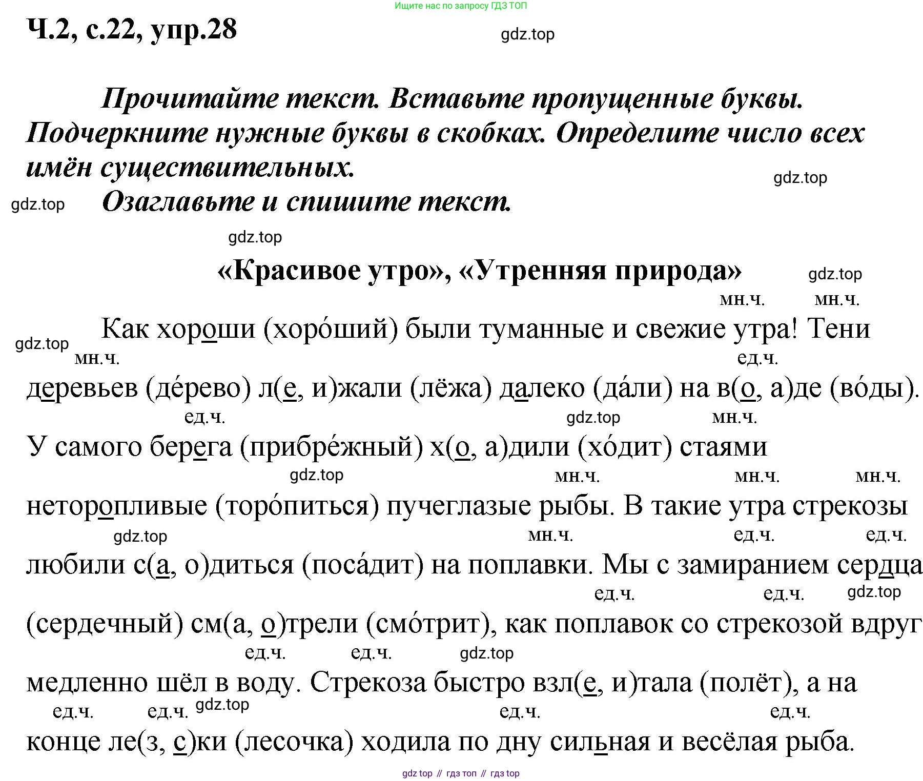 ГДЗ Русский язык, 3 класс рабочая тетрадь, авторы: Климанова Людмила Федоровна, Бабушкина Татьяна Владимировна, издательство Просвещение, Москва, 2019, белого цвета, Часть 2, страница 22, номер 28, Решение