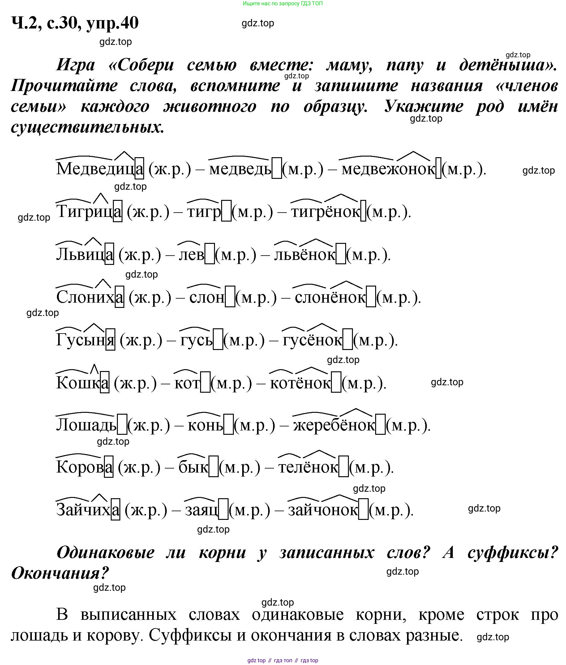 ГДЗ Русский язык, 3 класс рабочая тетрадь, авторы: Климанова Людмила Федоровна, Бабушкина Татьяна Владимировна, издательство Просвещение, Москва, 2019, белого цвета, Часть 2, страница 30, номер 40, Решение