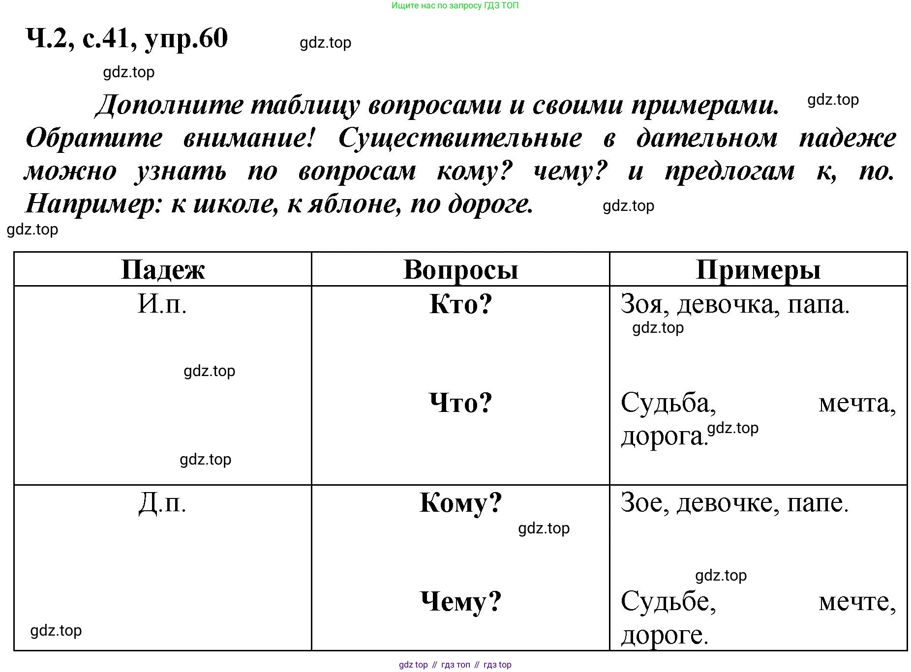 ГДЗ Русский язык, 3 класс рабочая тетрадь, авторы: Климанова Людмила Федоровна, Бабушкина Татьяна Владимировна, издательство Просвещение, Москва, 2019, белого цвета, Часть 2, страница 41, номер 60, Решение