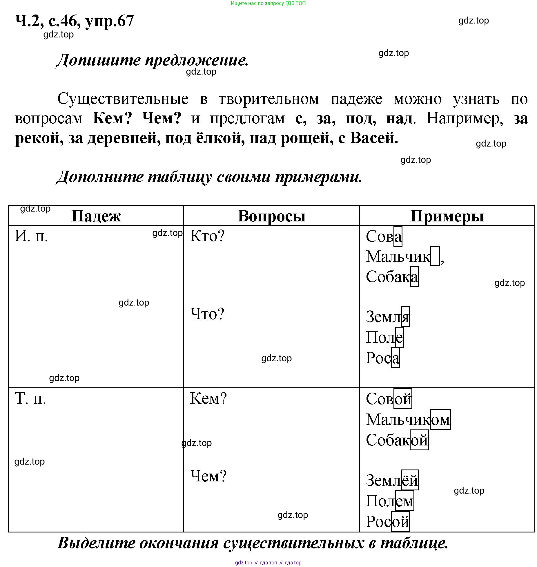 ГДЗ Русский язык, 3 класс рабочая тетрадь, авторы: Климанова Людмила Федоровна, Бабушкина Татьяна Владимировна, издательство Просвещение, Москва, 2019, белого цвета, Часть 2, страница 46, номер 67, Решение