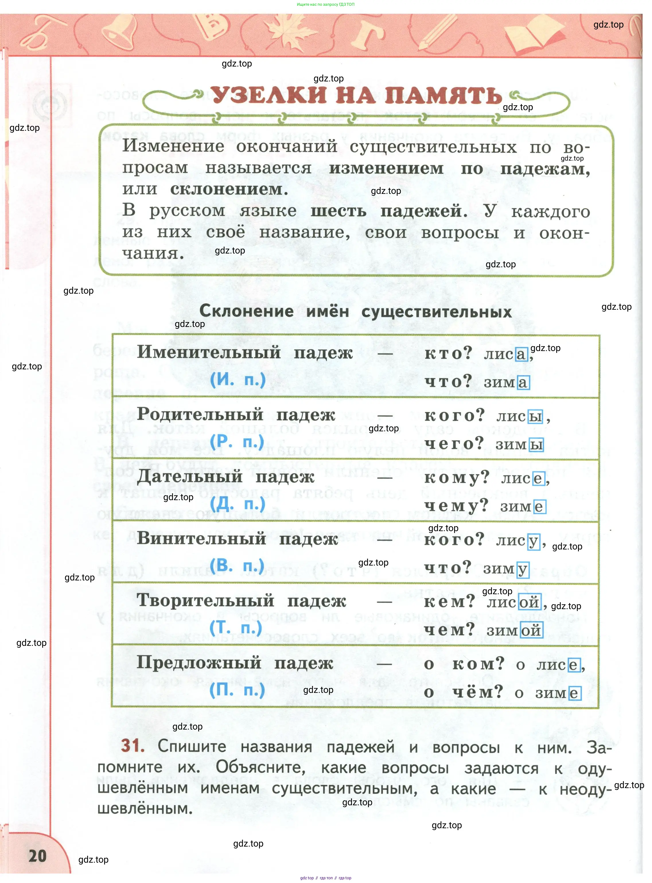 Русский язык, 3 класс Учебник, авторы: Климанова Людмила Федоровна, Бабушкина Татьяна Владимировна, издательство Просвещение, Москва, 2019, белого цвета, Часть 1, страница 20