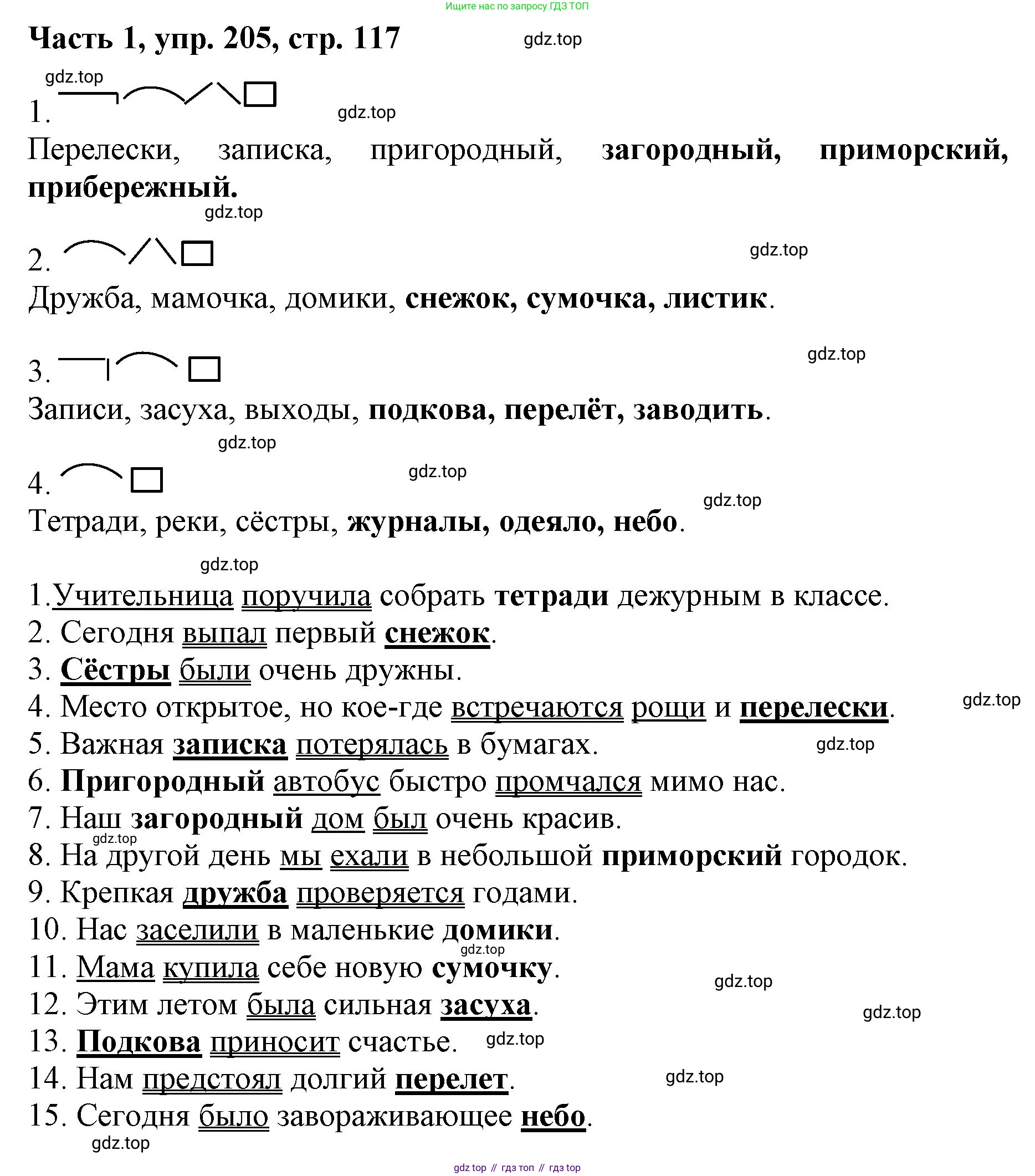 Русский язык, 3 класс Учебник, авторы: Климанова Людмила Федоровна, Бабушкина Татьяна Владимировна, издательство Просвещение, Москва, 2019, белого цвета, Часть 1, страница 117, номер 205, Решение