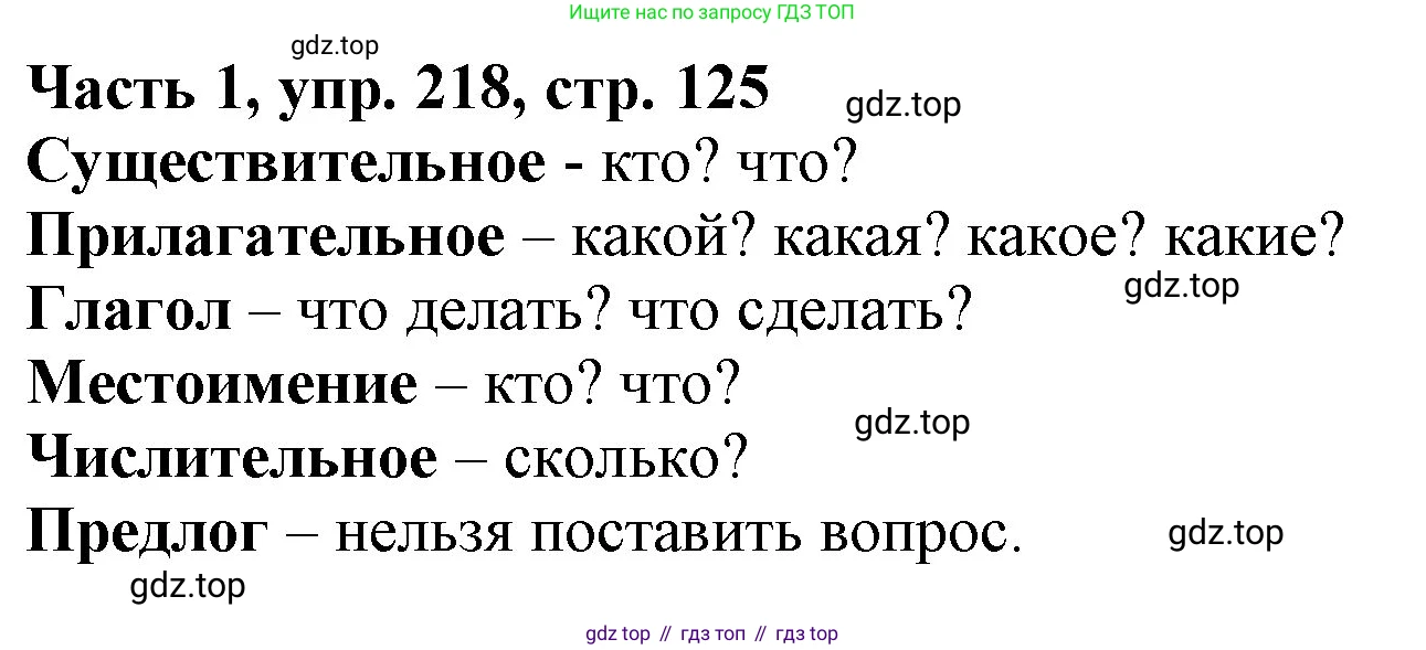 Русский язык, 3 класс Учебник, авторы: Климанова Людмила Федоровна, Бабушкина Татьяна Владимировна, издательство Просвещение, Москва, 2019, белого цвета, Часть 1, страница 125, номер 218, Решение