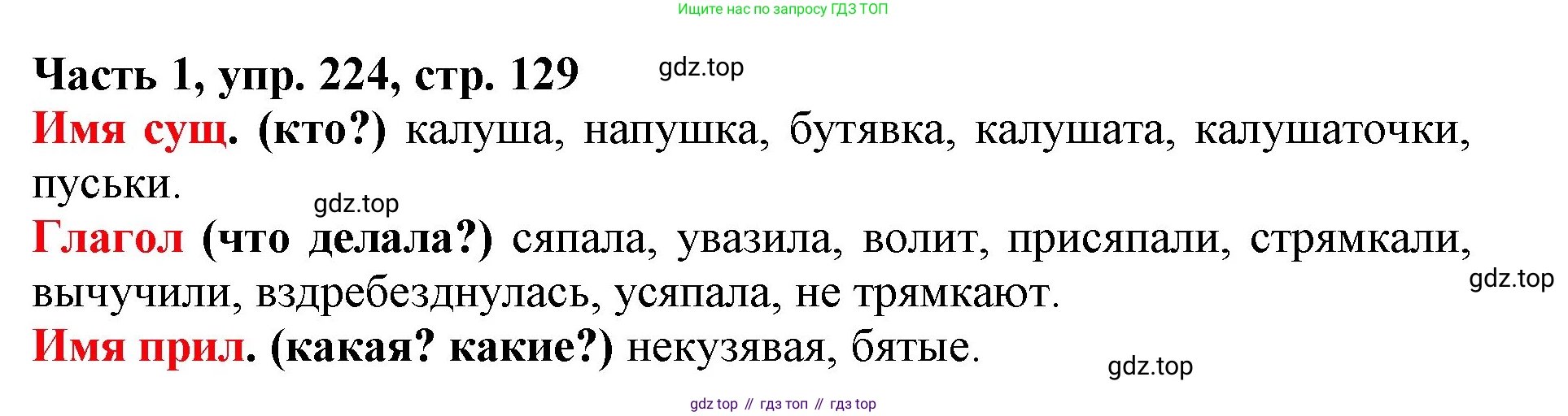 Русский язык, 3 класс Учебник, авторы: Климанова Людмила Федоровна, Бабушкина Татьяна Владимировна, издательство Просвещение, Москва, 2019, белого цвета, Часть 1, страница 129, номер 224, Решение