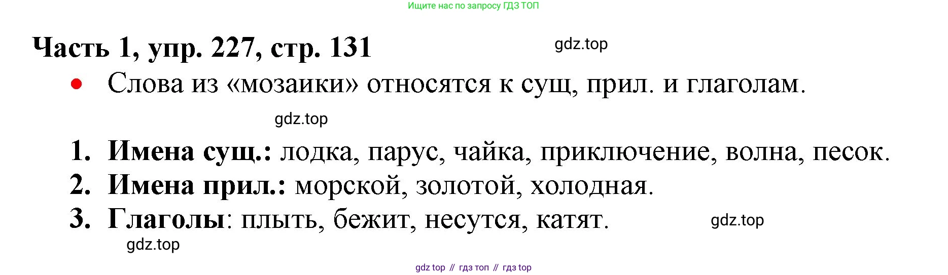 Русский язык, 3 класс Учебник, авторы: Климанова Людмила Федоровна, Бабушкина Татьяна Владимировна, издательство Просвещение, Москва, 2019, белого цвета, Часть 1, страница 131, номер 227, Решение