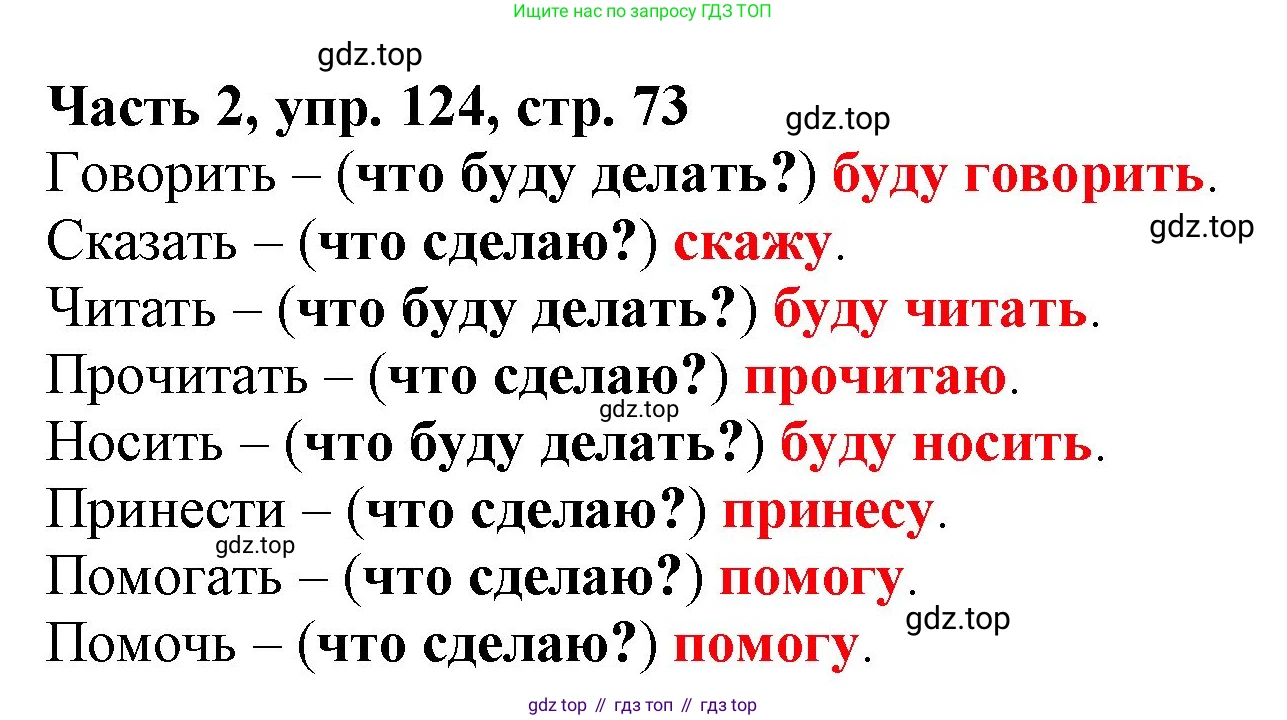 Русский язык, 3 класс Учебник, авторы: Климанова Людмила Федоровна, Бабушкина Татьяна Владимировна, издательство Просвещение, Москва, 2019, белого цвета, Часть 2, страница 73, номер 124, Решение