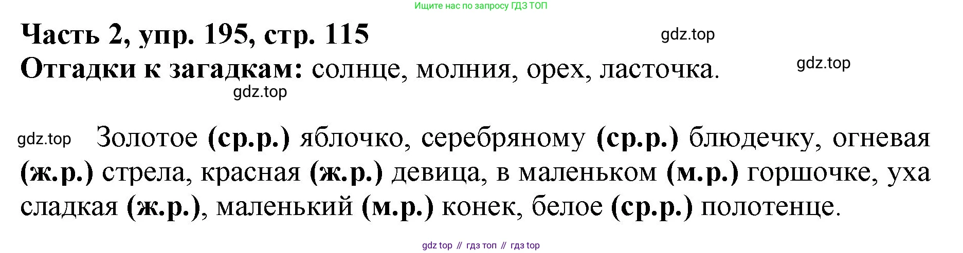 Русский язык, 3 класс Учебник, авторы: Климанова Людмила Федоровна, Бабушкина Татьяна Владимировна, издательство Просвещение, Москва, 2019, белого цвета, Часть 2, страница 115, номер 195, Решение