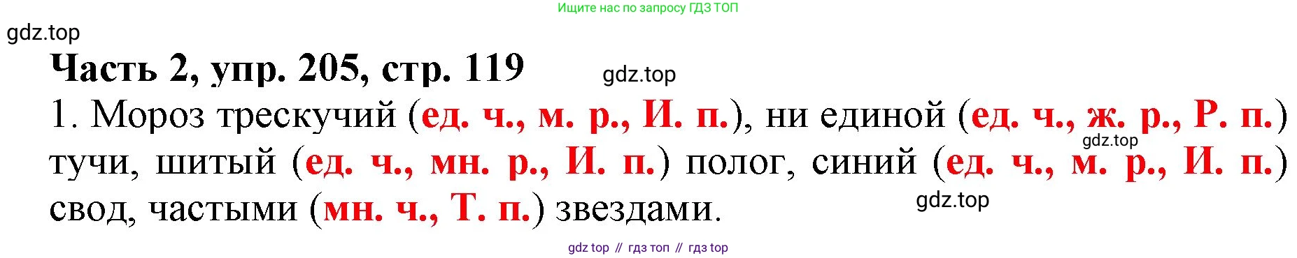 Русский язык, 3 класс Учебник, авторы: Климанова Людмила Федоровна, Бабушкина Татьяна Владимировна, издательство Просвещение, Москва, 2019, белого цвета, Часть 2, страница 119, номер 205, Решение