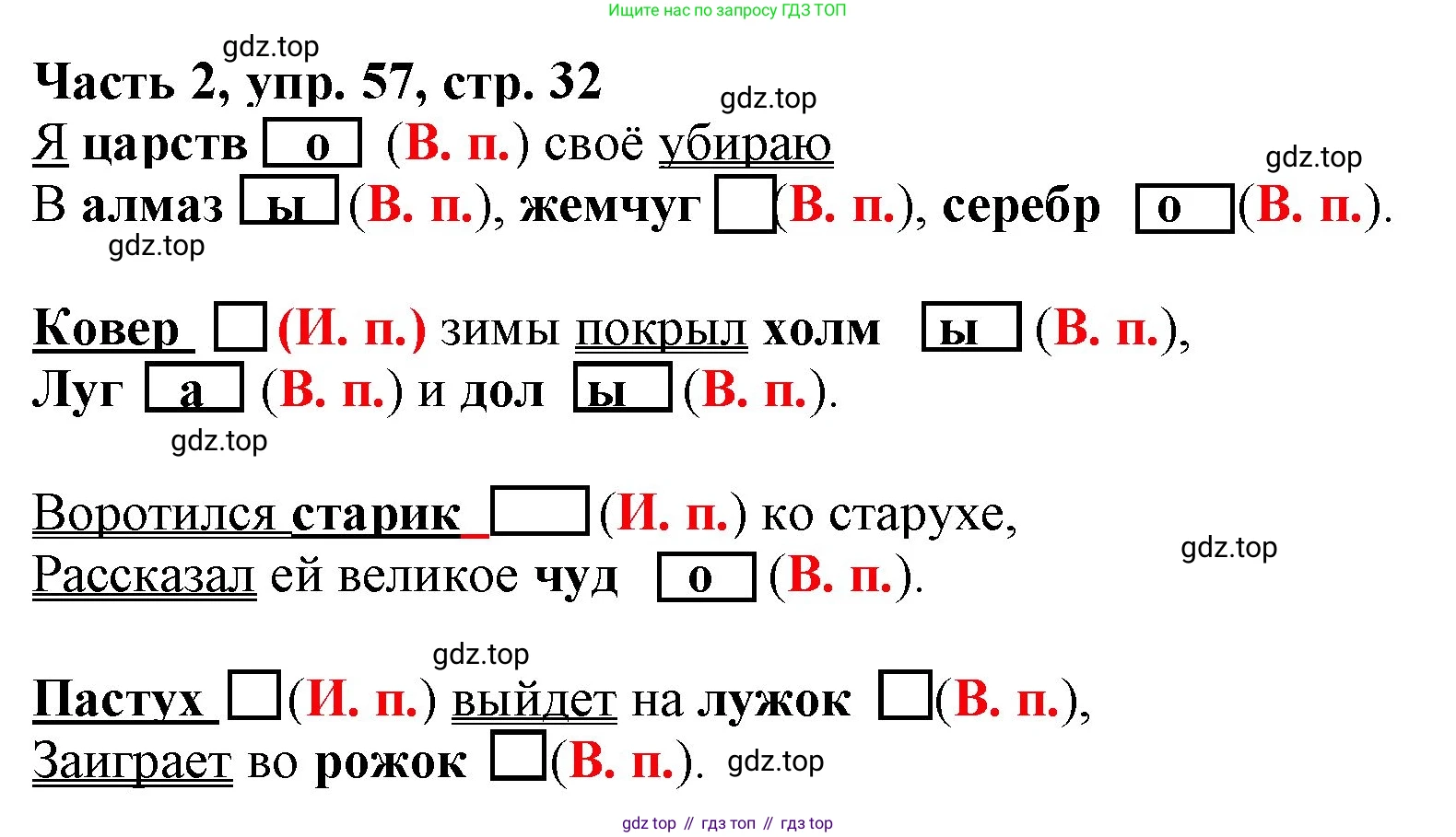 Русский язык, 3 класс Учебник, авторы: Климанова Людмила Федоровна, Бабушкина Татьяна Владимировна, издательство Просвещение, Москва, 2019, белого цвета, Часть 2, страница 32, номер 57, Решение
