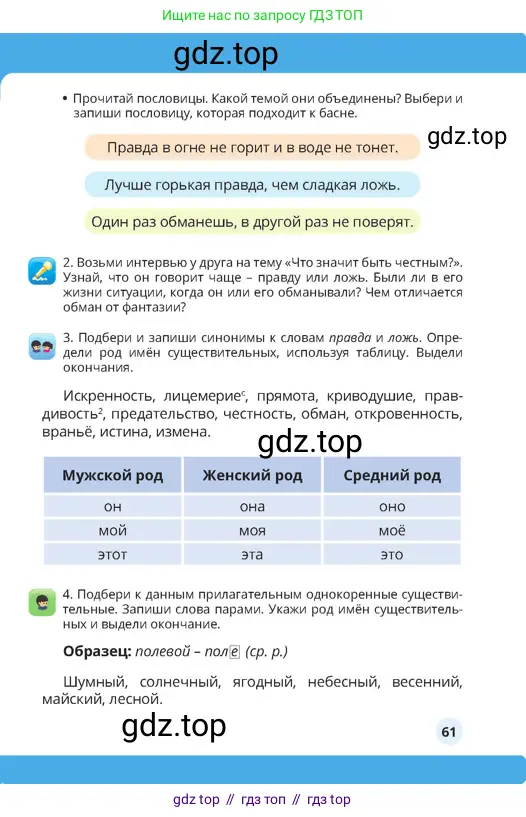 Русский язык, 4 класс Учебник, авторы: Богатырёва Елена Васильевна, Бучина Раиса Александровна, Регель Надежда Васильевна, Труханова Ольга Ивановна, Штукина Елена Эдуардовна, издательство Алматыкітап баспасы, Алматы, 2023, Часть 1, страница 61