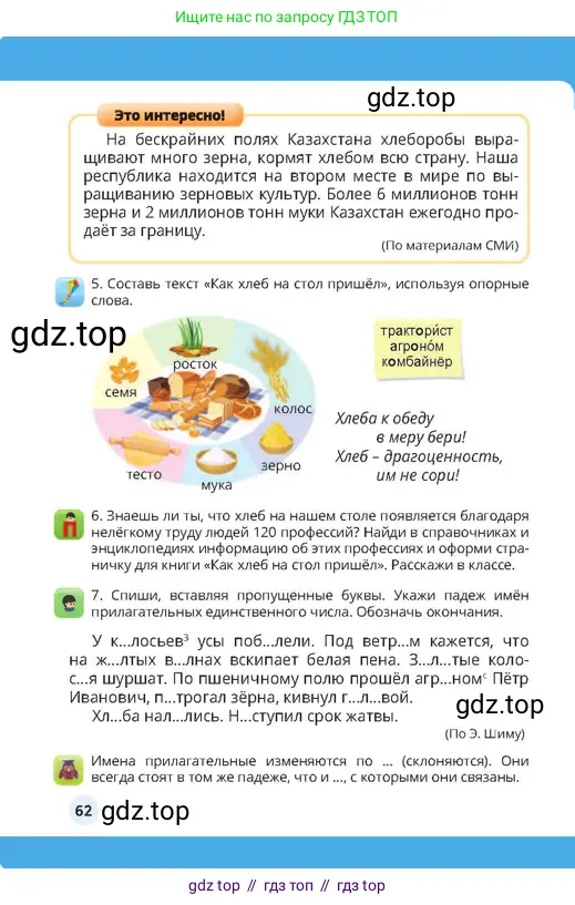 Русский язык, 4 класс Учебник, авторы: Богатырёва Елена Васильевна, Бучина Раиса Александровна, Регель Надежда Васильевна, Труханова Ольга Ивановна, Штукина Елена Эдуардовна, издательство Алматыкітап баспасы, Алматы, 2023, Часть 2, страница 62