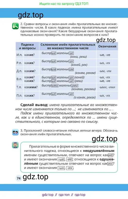 Русский язык, 4 класс Учебник, авторы: Богатырёва Елена Васильевна, Бучина Раиса Александровна, Регель Надежда Васильевна, Труханова Ольга Ивановна, Штукина Елена Эдуардовна, издательство Алматыкітап баспасы, Алматы, 2023, Часть 2, страница 74