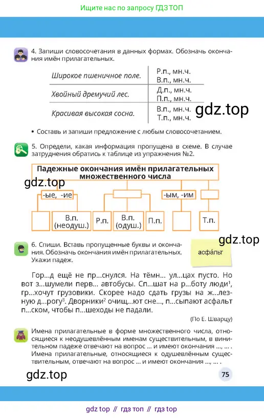 Русский язык, 4 класс Учебник, авторы: Богатырёва Елена Васильевна, Бучина Раиса Александровна, Регель Надежда Васильевна, Труханова Ольга Ивановна, Штукина Елена Эдуардовна, издательство Алматыкітап баспасы, Алматы, 2023, Часть 2, страница 75