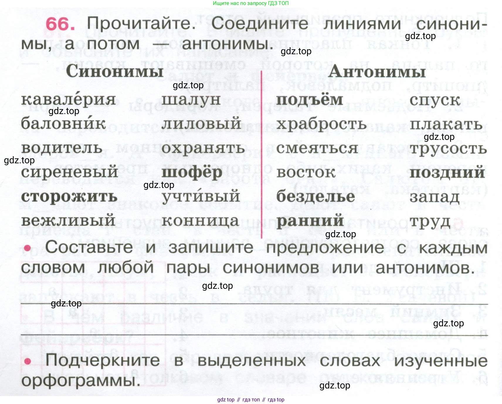 ГДЗ Русский язык, 4 класс рабочая тетрадь, автор: Канакина Валентина Павловна, издательство Просвещение, Москва, 2023, белого цвета, Часть 1, страница 32, номер 66, Условие