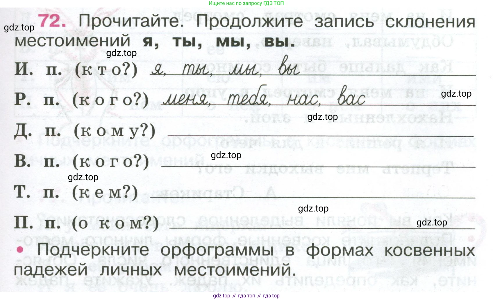 ГДЗ Русский язык, 4 класс рабочая тетрадь, автор: Канакина Валентина Павловна, издательство Просвещение, Москва, 2023, белого цвета, Часть 2, страница 33, номер 72, Условие
