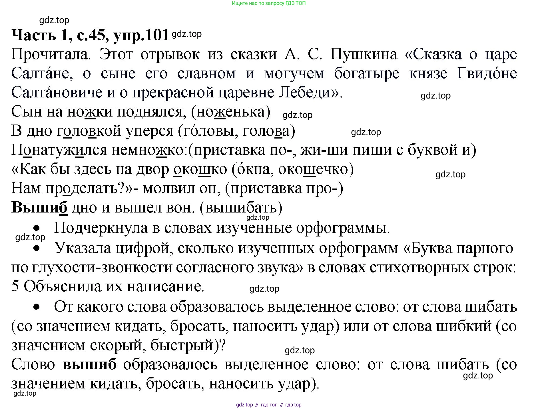 ГДЗ Русский язык, 4 класс рабочая тетрадь, автор: Канакина Валентина Павловна, издательство Просвещение, Москва, 2023, белого цвета, Часть 1, страница 45, номер 101, Решение