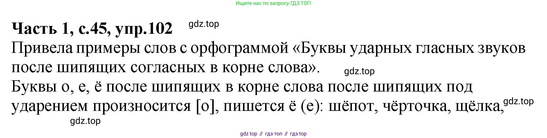 ГДЗ Русский язык, 4 класс рабочая тетрадь, автор: Канакина Валентина Павловна, издательство Просвещение, Москва, 2023, белого цвета, Часть 1, страница 45, номер 102, Решение