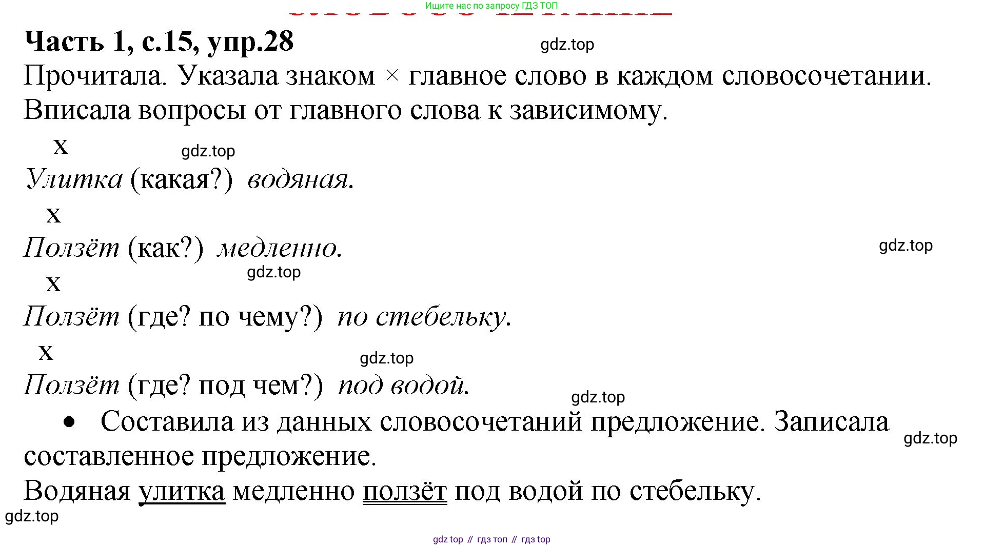ГДЗ Русский язык, 4 класс рабочая тетрадь, автор: Канакина Валентина Павловна, издательство Просвещение, Москва, 2023, белого цвета, Часть 1, страница 15, номер 28, Решение