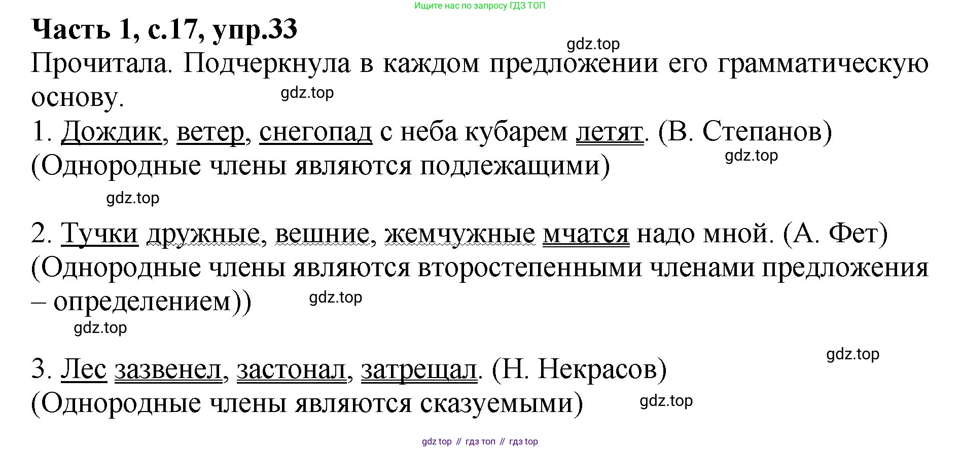 ГДЗ Русский язык, 4 класс рабочая тетрадь, автор: Канакина Валентина Павловна, издательство Просвещение, Москва, 2023, белого цвета, Часть 1, страница 17, номер 33, Решение