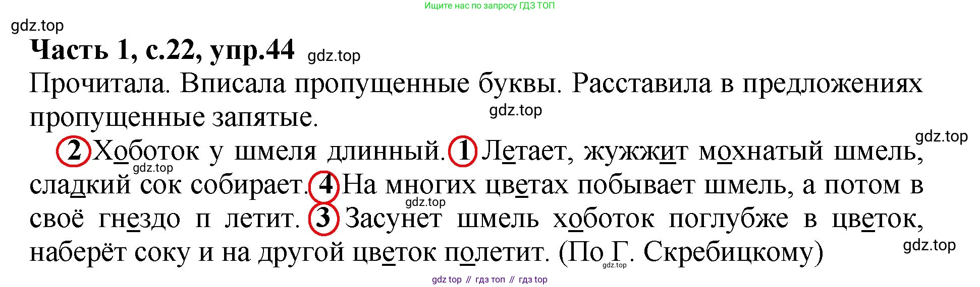 ГДЗ Русский язык, 4 класс рабочая тетрадь, автор: Канакина Валентина Павловна, издательство Просвещение, Москва, 2023, белого цвета, Часть 1, страница 22, номер 44, Решение