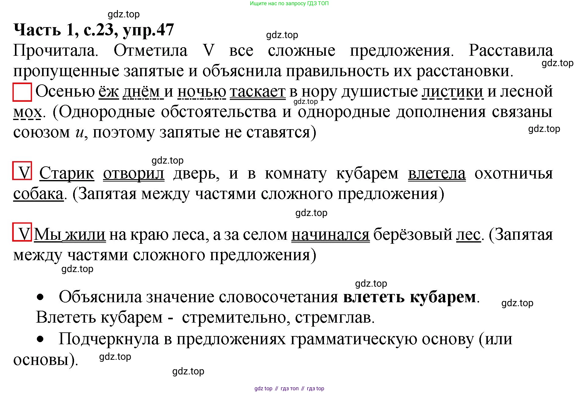 ГДЗ Русский язык, 4 класс рабочая тетрадь, автор: Канакина Валентина Павловна, издательство Просвещение, Москва, 2023, белого цвета, Часть 1, страница 23, номер 47, Решение