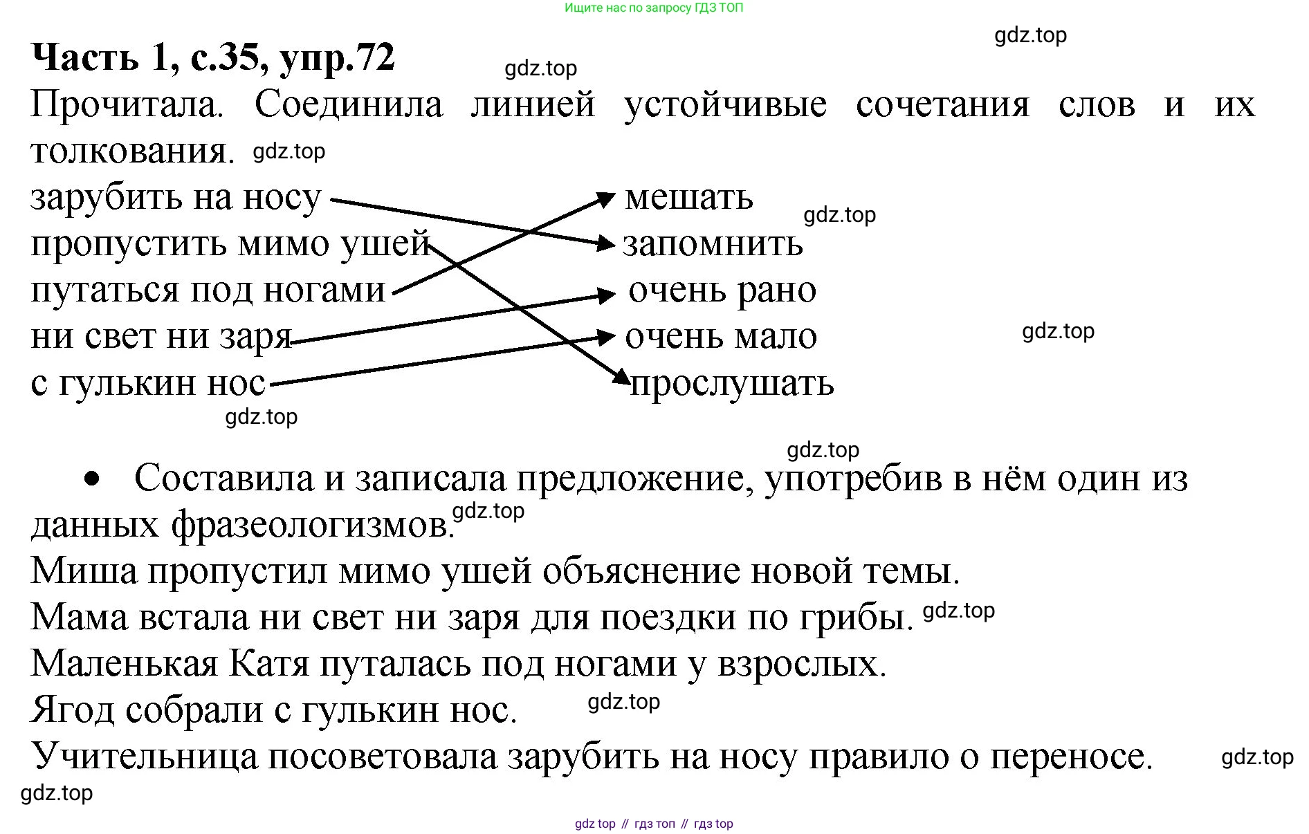 ГДЗ Русский язык, 4 класс рабочая тетрадь, автор: Канакина Валентина Павловна, издательство Просвещение, Москва, 2023, белого цвета, Часть 1, страница 35, номер 72, Решение