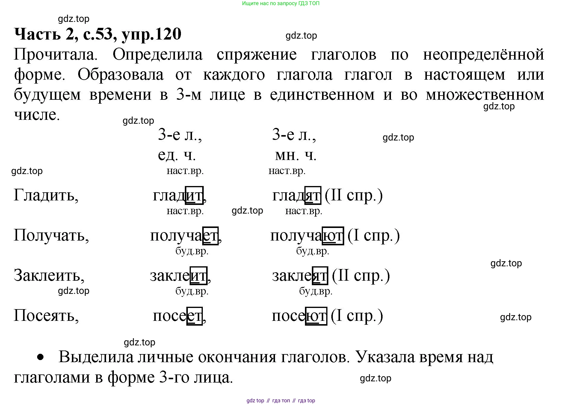 ГДЗ Русский язык, 4 класс рабочая тетрадь, автор: Канакина Валентина Павловна, издательство Просвещение, Москва, 2023, белого цвета, Часть 2, страница 53, номер 120, Решение