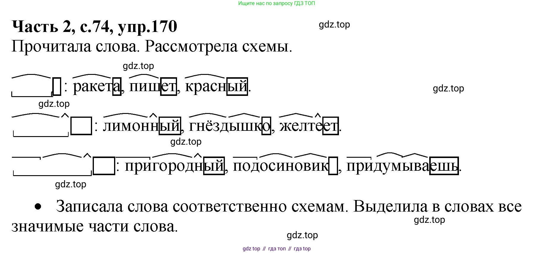 ГДЗ Русский язык, 4 класс рабочая тетрадь, автор: Канакина Валентина Павловна, издательство Просвещение, Москва, 2023, белого цвета, Часть 2, страница 74, номер 170, Решение