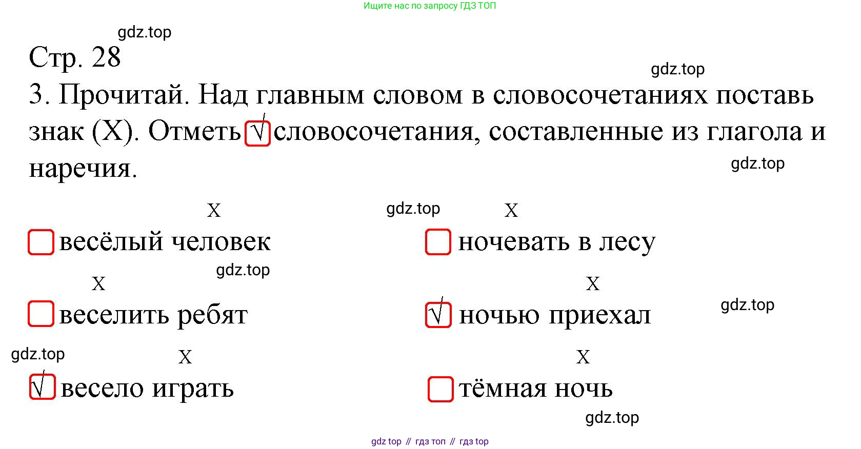 ГДЗ Русский язык, 4 класс Тетрадь учебных достижений, автор: Канакина Валентина Павловна, издательство Просвещение, Москва, 2023, белого цвета, страница 28, номер 3, Решение