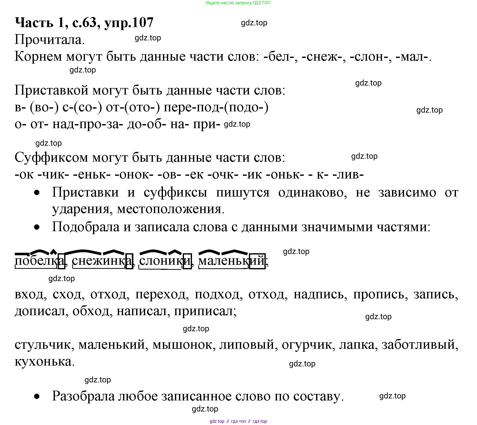 ГДЗ Русский язык, 4 класс Учебник, авторы: Канакина Валентина Павловна, Горецкий Всеслав Гаврилович, издательство Просвещение, Москва, 2023, белого цвета, Часть 1, страница 63, номер 107, Решение