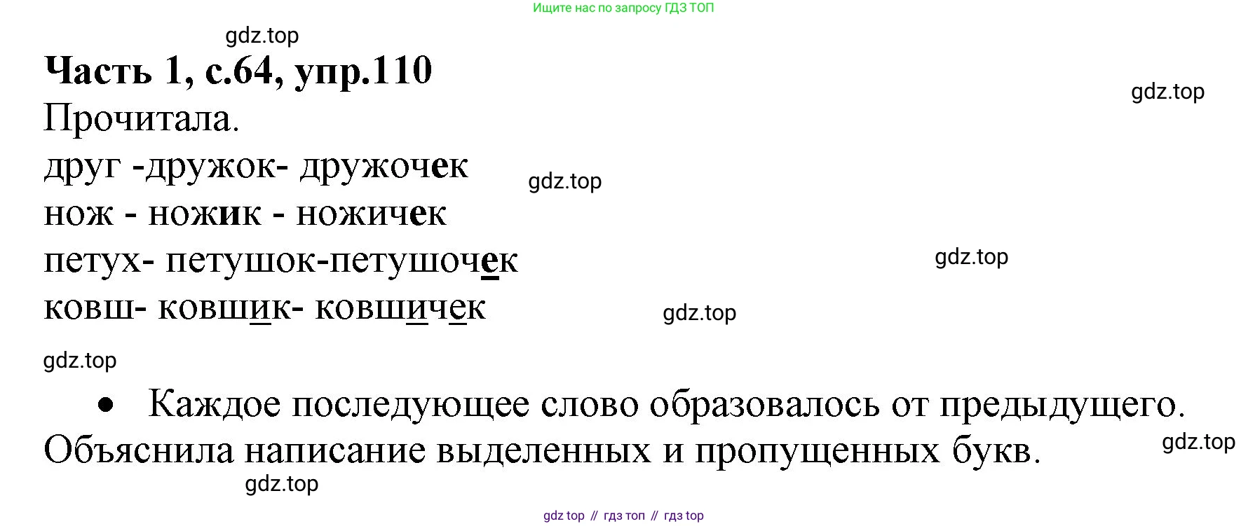 ГДЗ Русский язык, 4 класс Учебник, авторы: Канакина Валентина Павловна, Горецкий Всеслав Гаврилович, издательство Просвещение, Москва, 2023, белого цвета, Часть 1, страница 64, номер 110, Решение