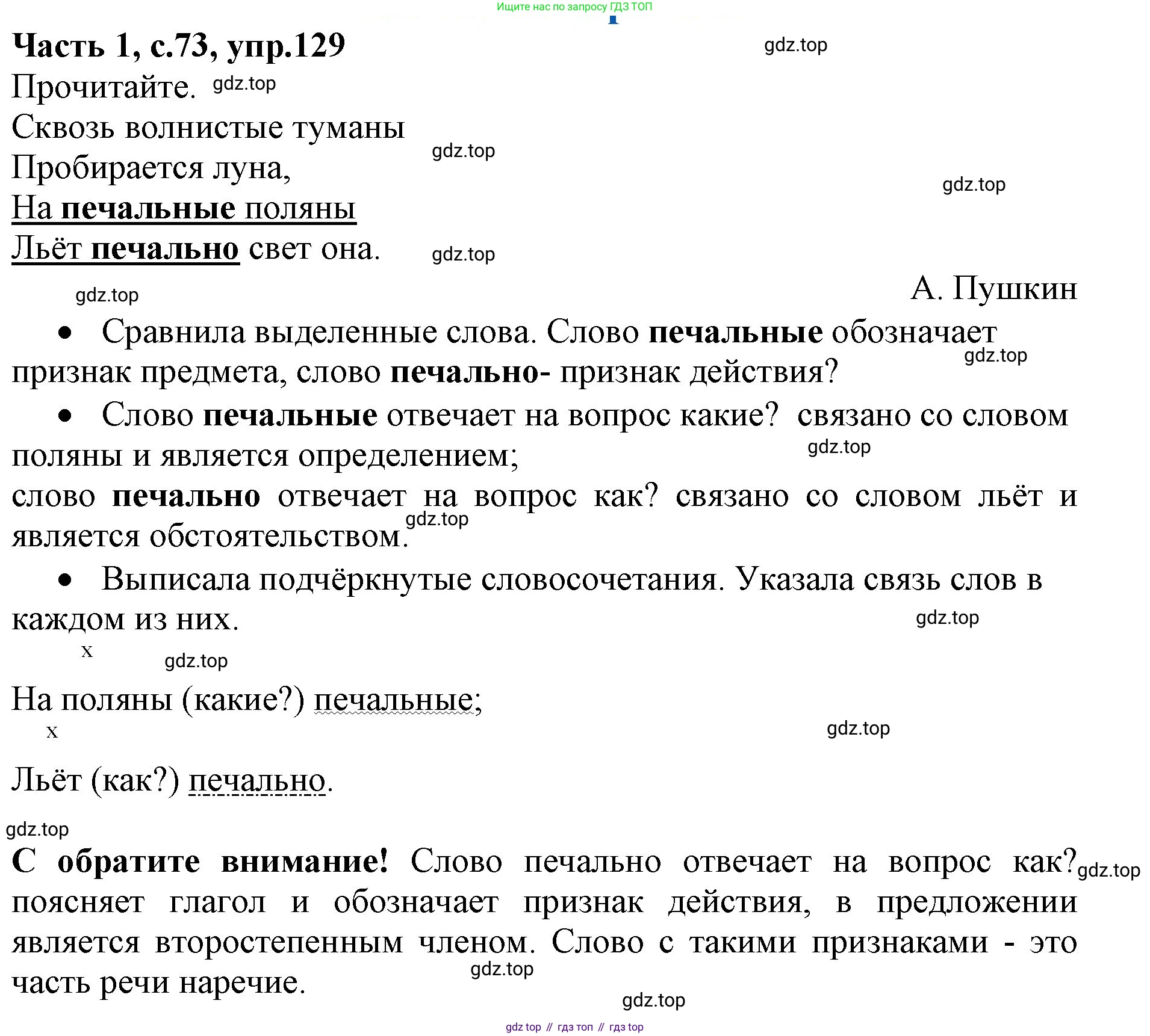 ГДЗ Русский язык, 4 класс Учебник, авторы: Канакина Валентина Павловна, Горецкий Всеслав Гаврилович, издательство Просвещение, Москва, 2023, белого цвета, Часть 1, страница 73, номер 129, Решение