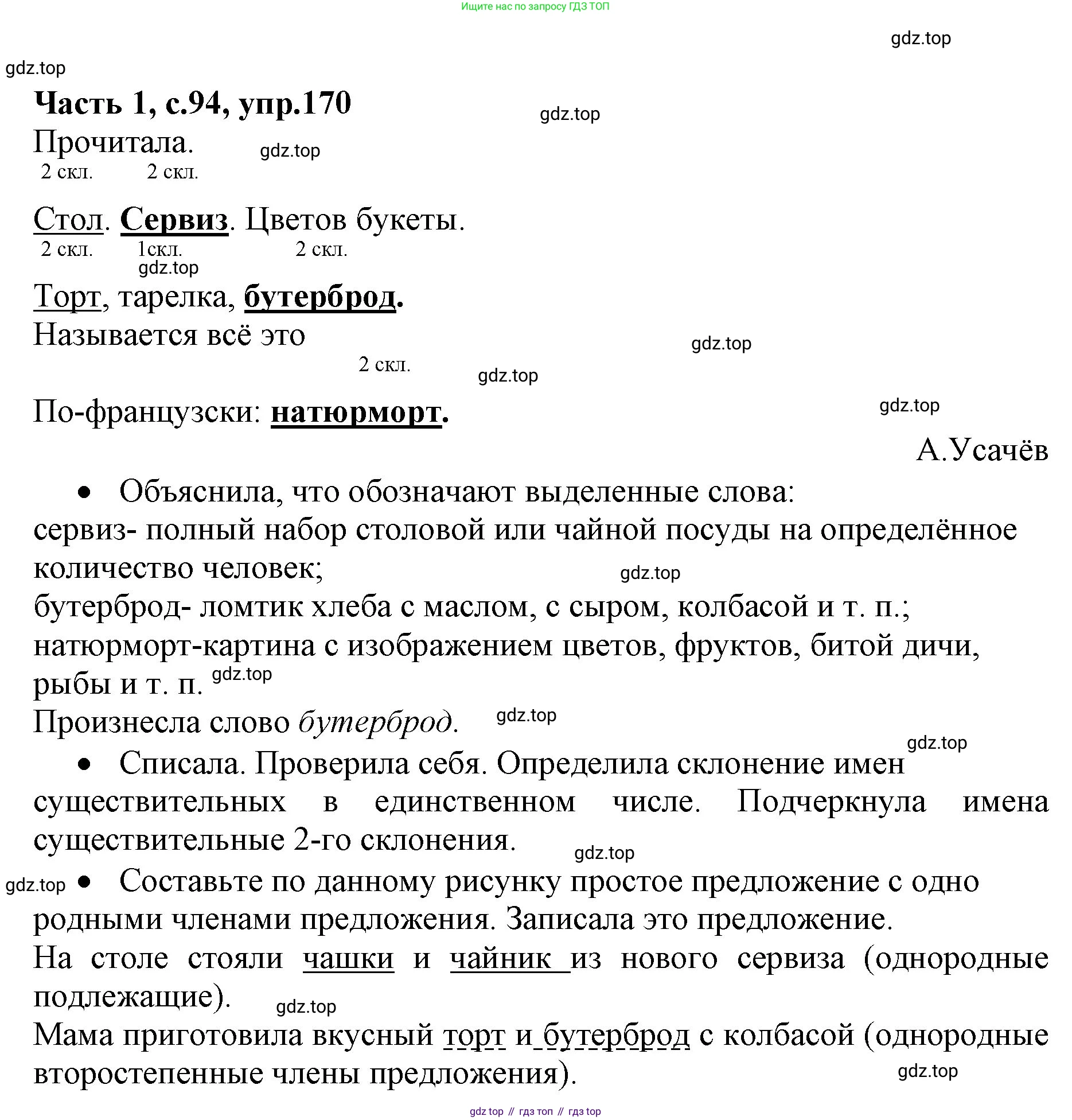 ГДЗ Русский язык, 4 класс Учебник, авторы: Канакина Валентина Павловна, Горецкий Всеслав Гаврилович, издательство Просвещение, Москва, 2023, белого цвета, Часть 1, страница 94, номер 170, Решение