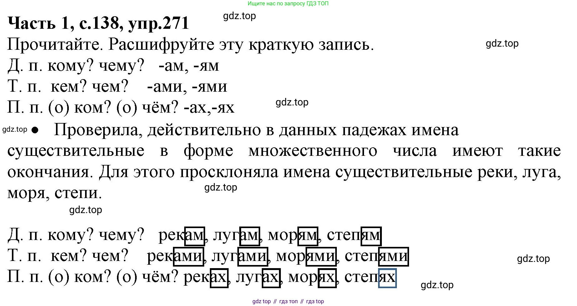 ГДЗ Русский язык, 4 класс Учебник, авторы: Канакина Валентина Павловна, Горецкий Всеслав Гаврилович, издательство Просвещение, Москва, 2023, белого цвета, Часть 1, страница 138, номер 271, Решение