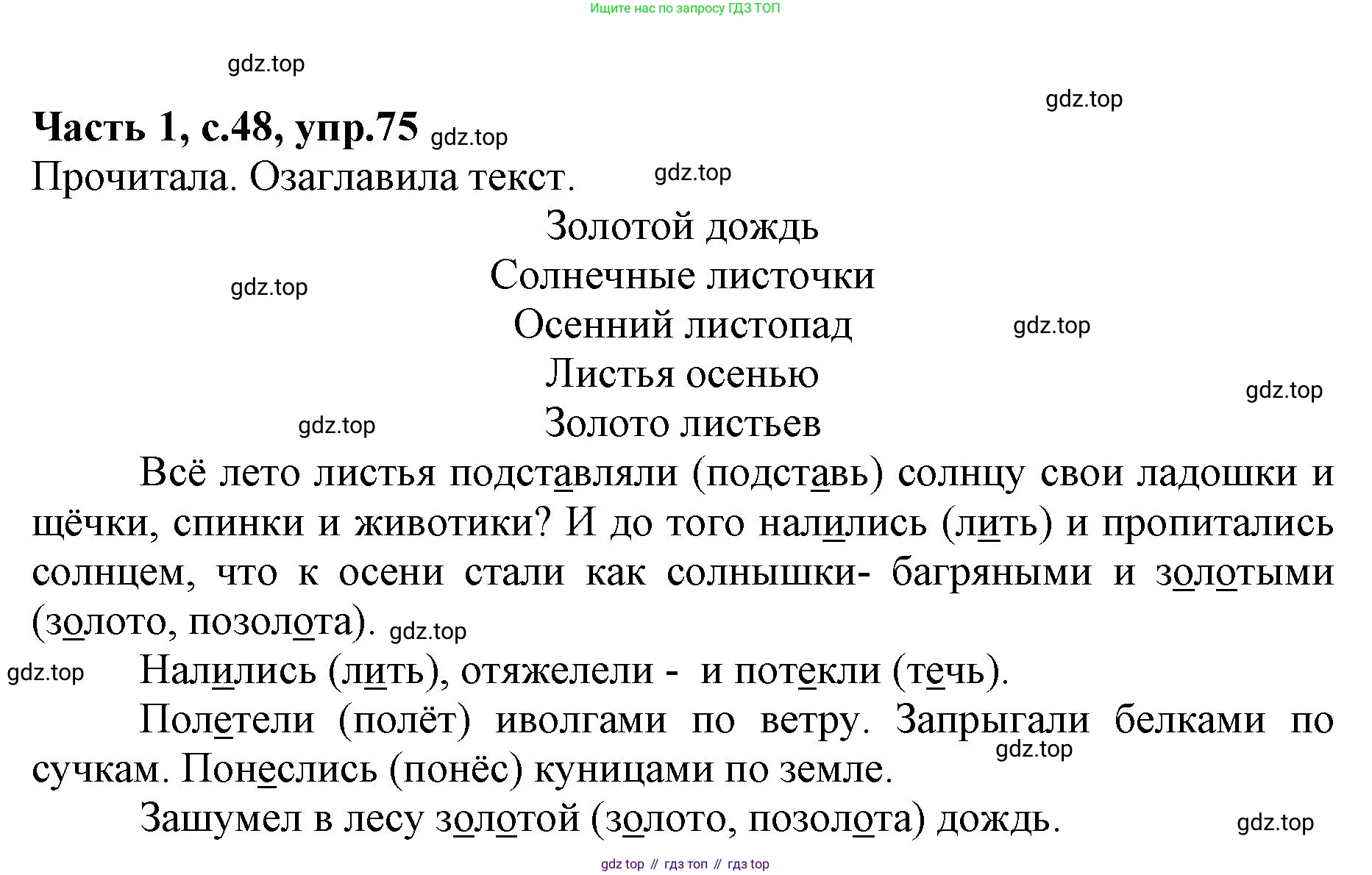 ГДЗ Русский язык, 4 класс Учебник, авторы: Канакина Валентина Павловна, Горецкий Всеслав Гаврилович, издательство Просвещение, Москва, 2023, белого цвета, Часть 1, страница 48, номер 75, Решение