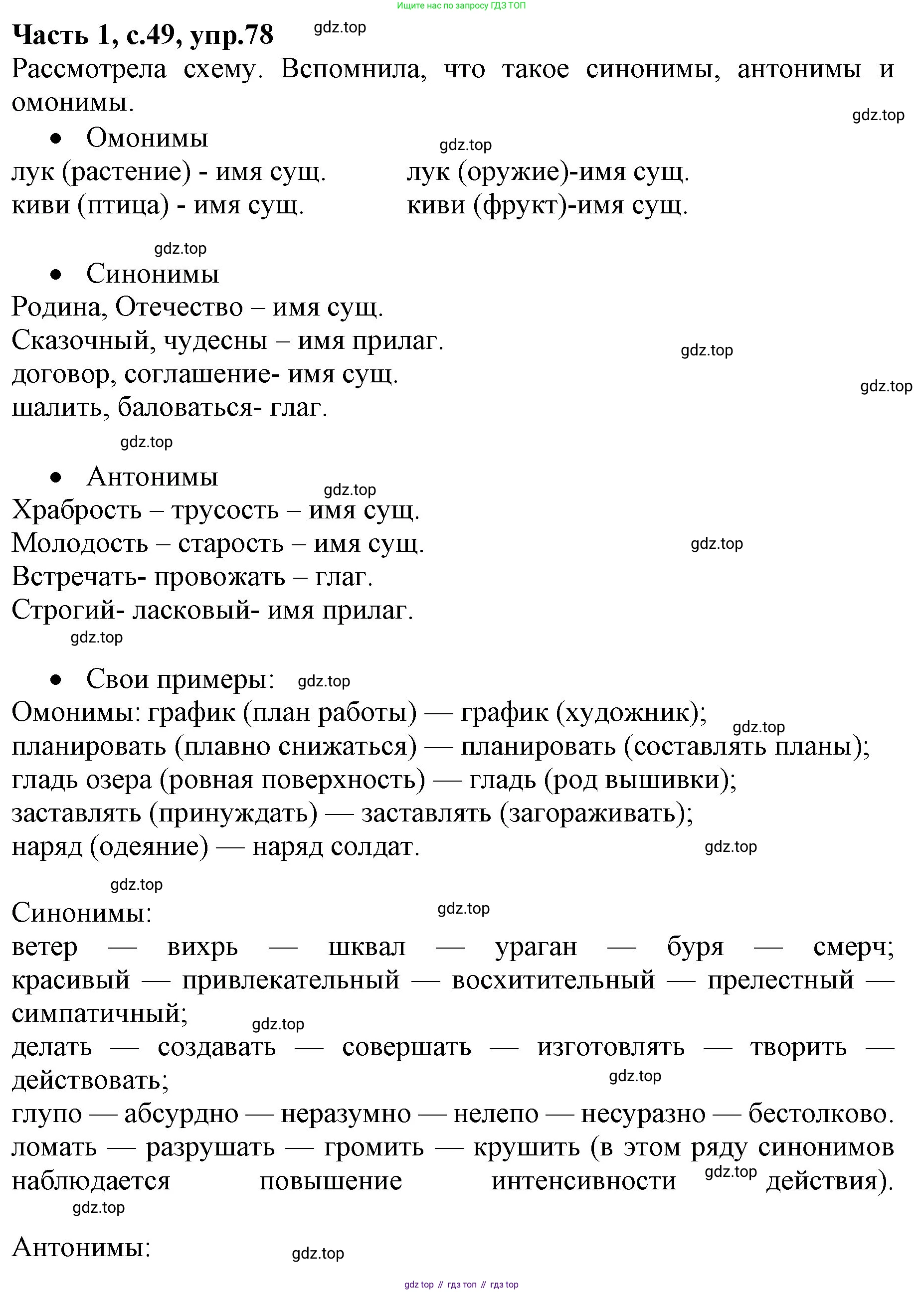 ГДЗ Русский язык, 4 класс Учебник, авторы: Канакина Валентина Павловна, Горецкий Всеслав Гаврилович, издательство Просвещение, Москва, 2023, белого цвета, Часть 1, страница 49, номер 78, Решение