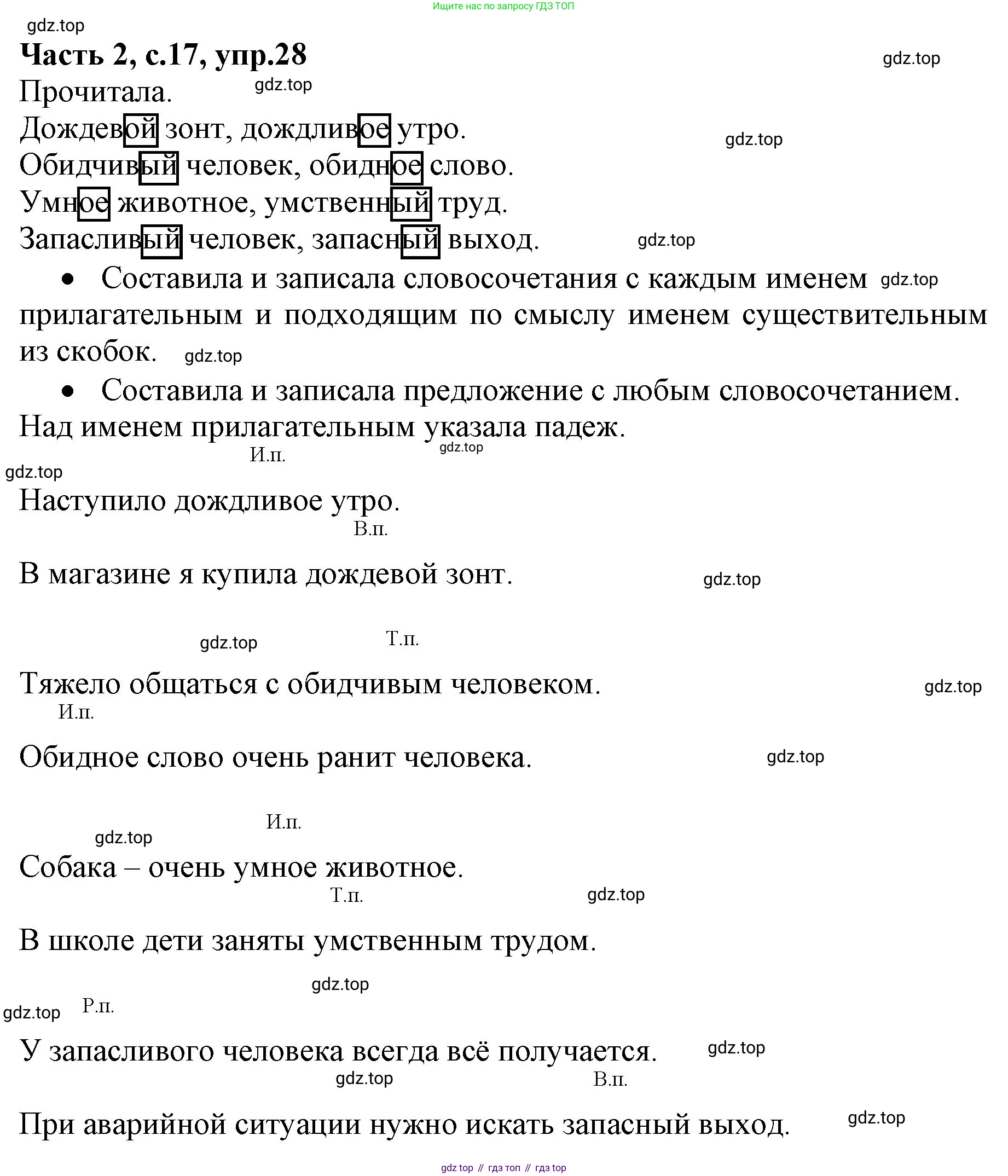 ГДЗ Русский язык, 4 класс Учебник, авторы: Канакина Валентина Павловна, Горецкий Всеслав Гаврилович, издательство Просвещение, Москва, 2023, белого цвета, Часть 2, страница 17, номер 28, Решение