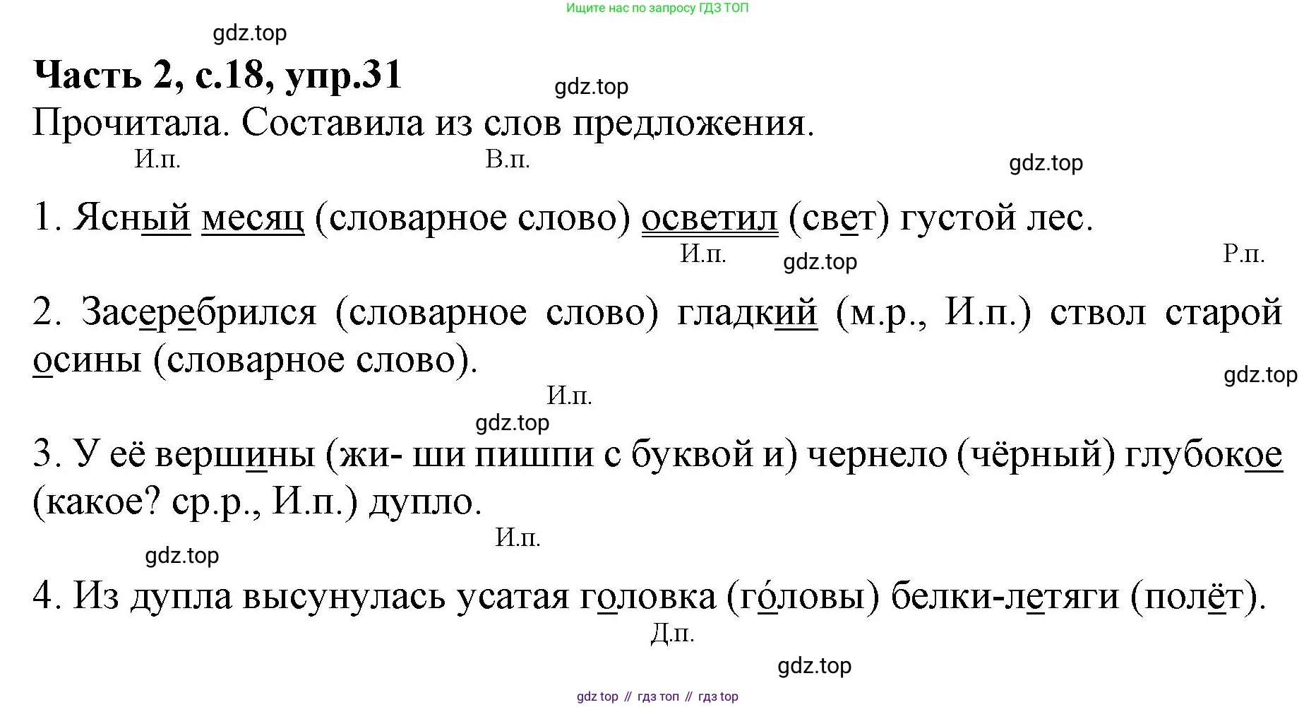 ГДЗ Русский язык, 4 класс Учебник, авторы: Канакина Валентина Павловна, Горецкий Всеслав Гаврилович, издательство Просвещение, Москва, 2023, белого цвета, Часть 2, страница 18, номер 31, Решение
