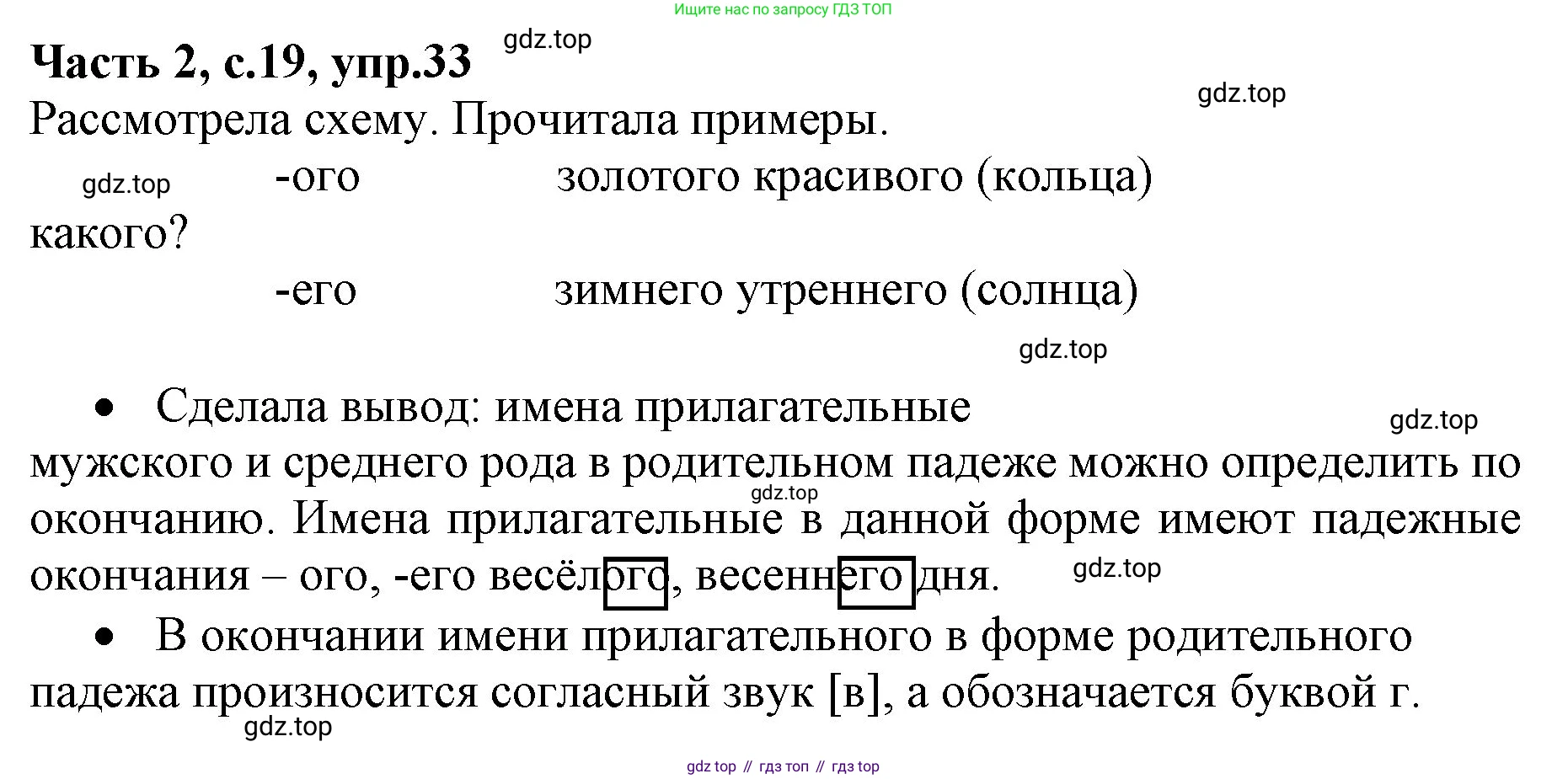 ГДЗ Русский язык, 4 класс Учебник, авторы: Канакина Валентина Павловна, Горецкий Всеслав Гаврилович, издательство Просвещение, Москва, 2023, белого цвета, Часть 2, страница 19, номер 33, Решение