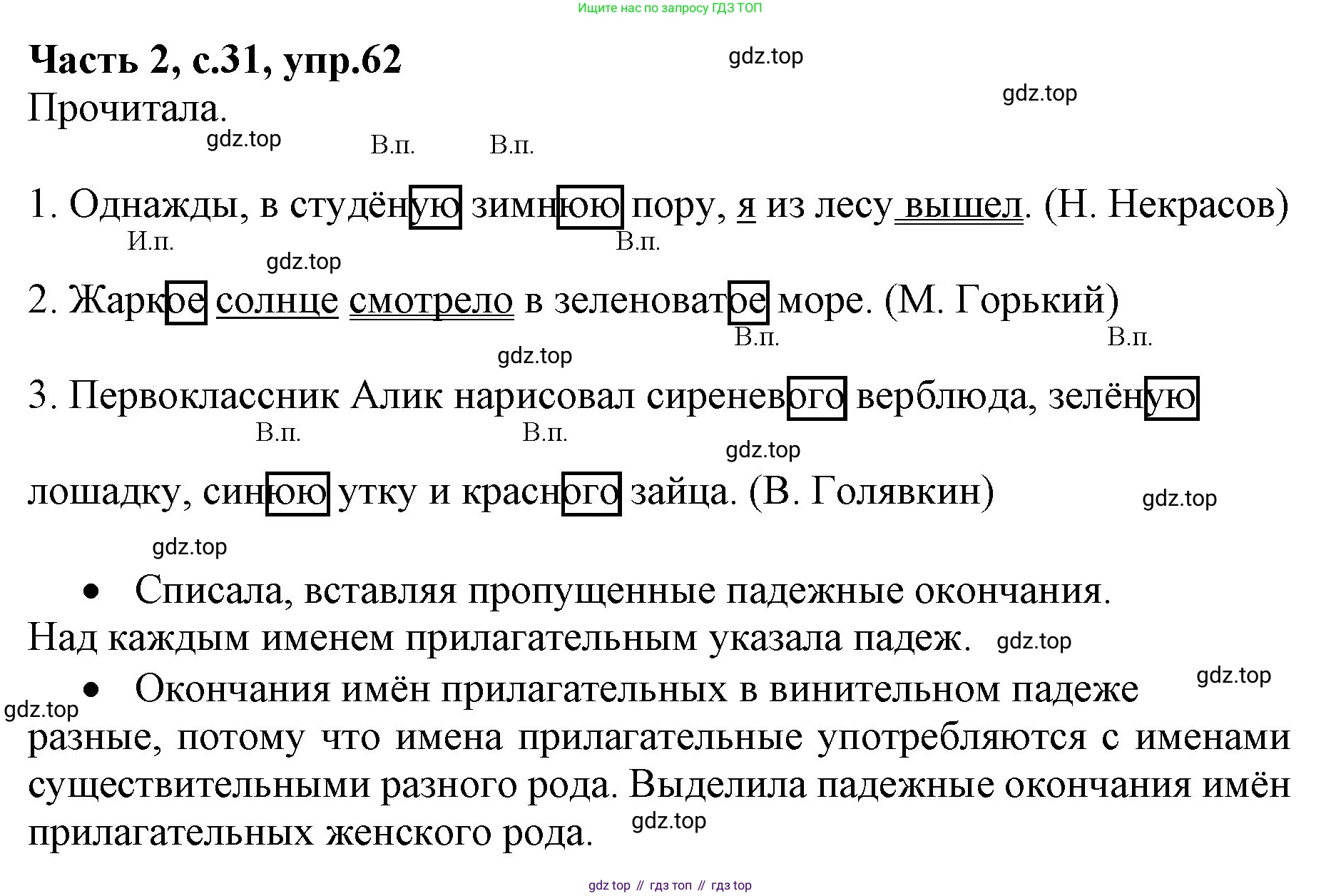 ГДЗ Русский язык, 4 класс Учебник, авторы: Канакина Валентина Павловна, Горецкий Всеслав Гаврилович, издательство Просвещение, Москва, 2023, белого цвета, Часть 2, страница 31, номер 62, Решение