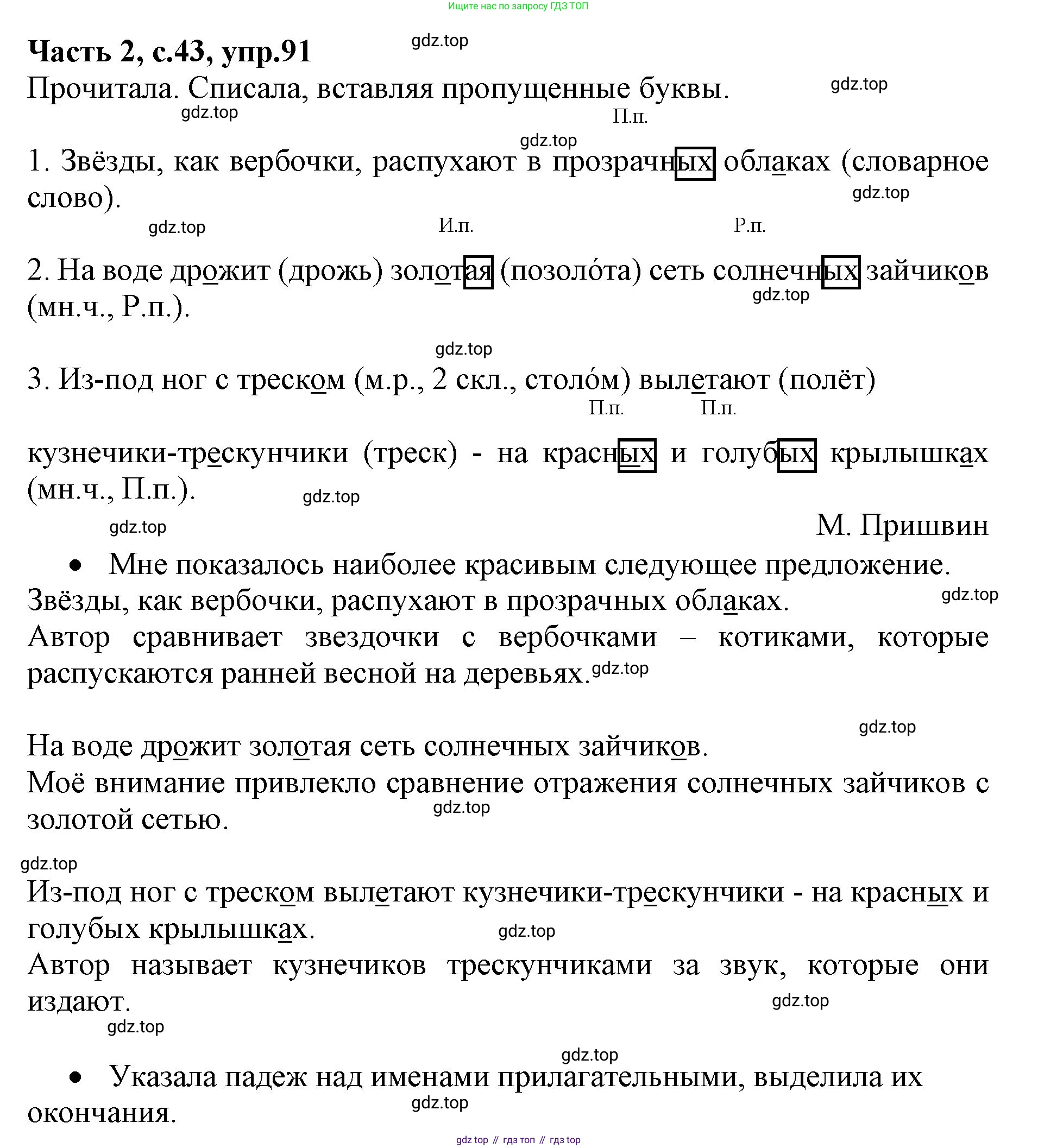 Русский язык, 4 класс Учебник, авторы: Канакина Валентина Павловна, Горецкий Всеслав Гаврилович, издательство Просвещение, Москва, 2023, белого цвета, Часть 2, страница 43, номер 91, Решение