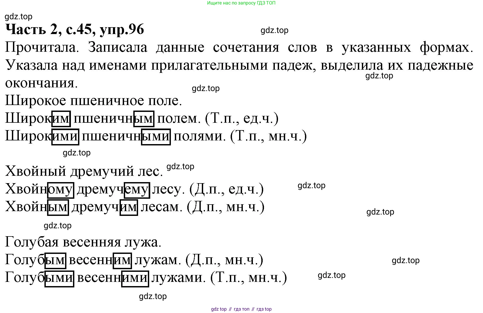 Русский язык, 4 класс Учебник, авторы: Канакина Валентина Павловна, Горецкий Всеслав Гаврилович, издательство Просвещение, Москва, 2023, белого цвета, Часть 2, страница 45, номер 96, Решение