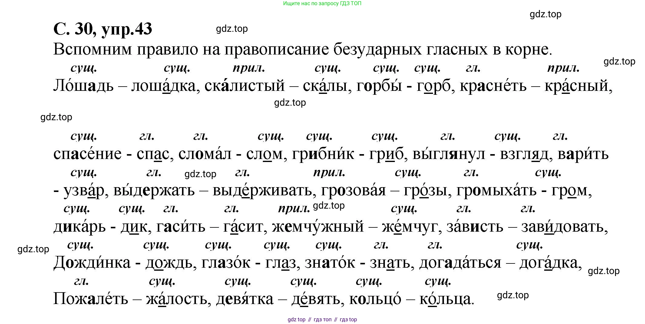 ГДЗ Русский язык, 4 класс рабочая тетрадь, авторы: Климанова Людмила Федоровна, Бабушкина Татьяна Владимировна, издательство Просвещение, Москва, 2019, белого цвета, Часть 1, страница 30, номер 43, Решение