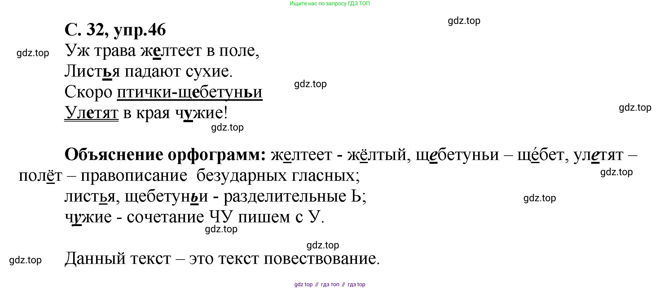 ГДЗ Русский язык, 4 класс рабочая тетрадь, авторы: Климанова Людмила Федоровна, Бабушкина Татьяна Владимировна, издательство Просвещение, Москва, 2019, белого цвета, Часть 1, страница 32, номер 46, Решение