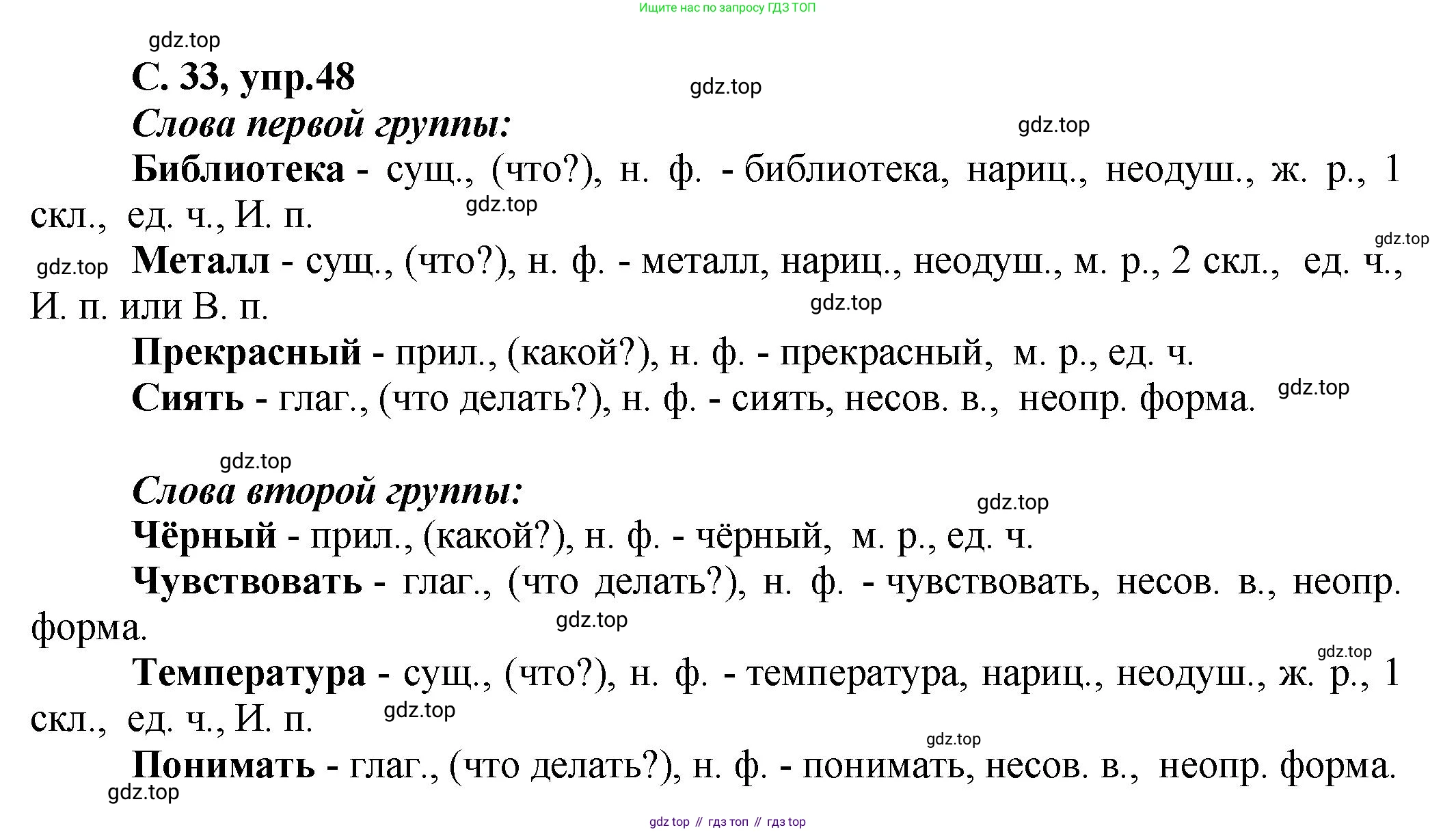 ГДЗ Русский язык, 4 класс рабочая тетрадь, авторы: Климанова Людмила Федоровна, Бабушкина Татьяна Владимировна, издательство Просвещение, Москва, 2019, белого цвета, Часть 1, страница 33, номер 48, Решение