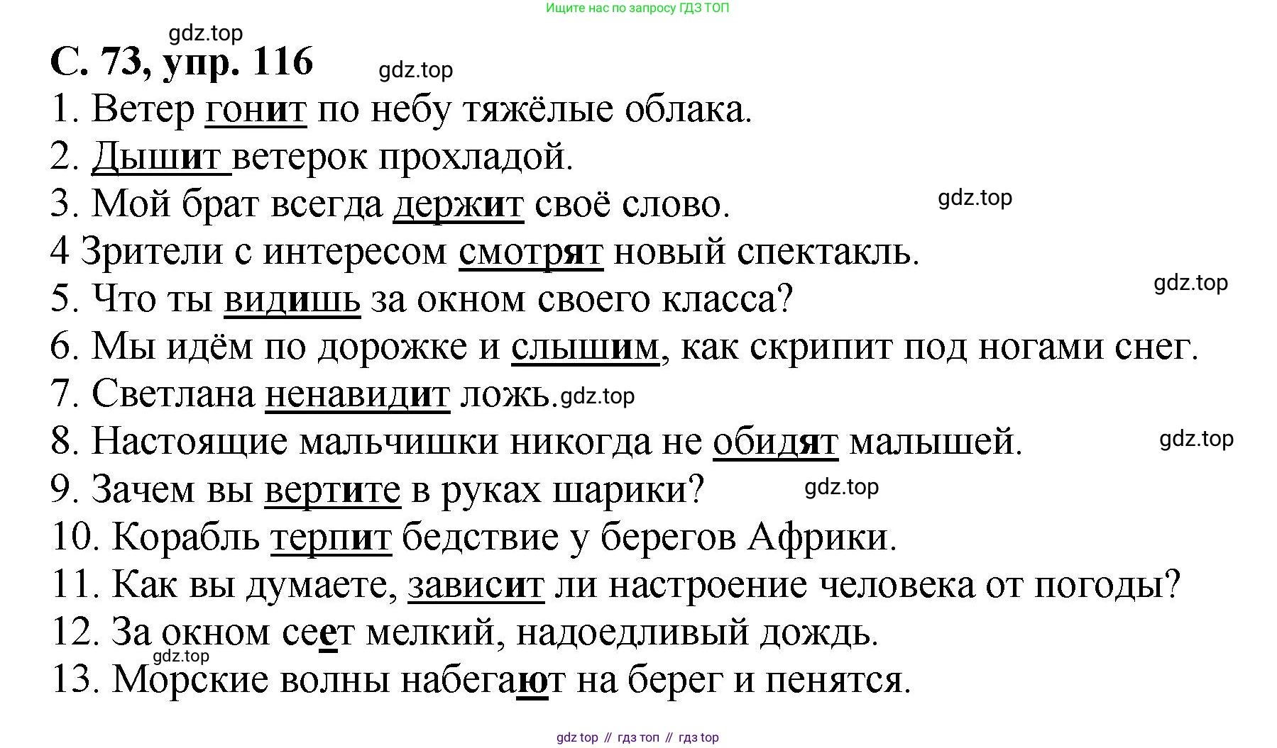 ГДЗ Русский язык, 4 класс рабочая тетрадь, авторы: Климанова Людмила Федоровна, Бабушкина Татьяна Владимировна, издательство Просвещение, Москва, 2019, белого цвета, Часть 2, страница 73, номер 116, Решение