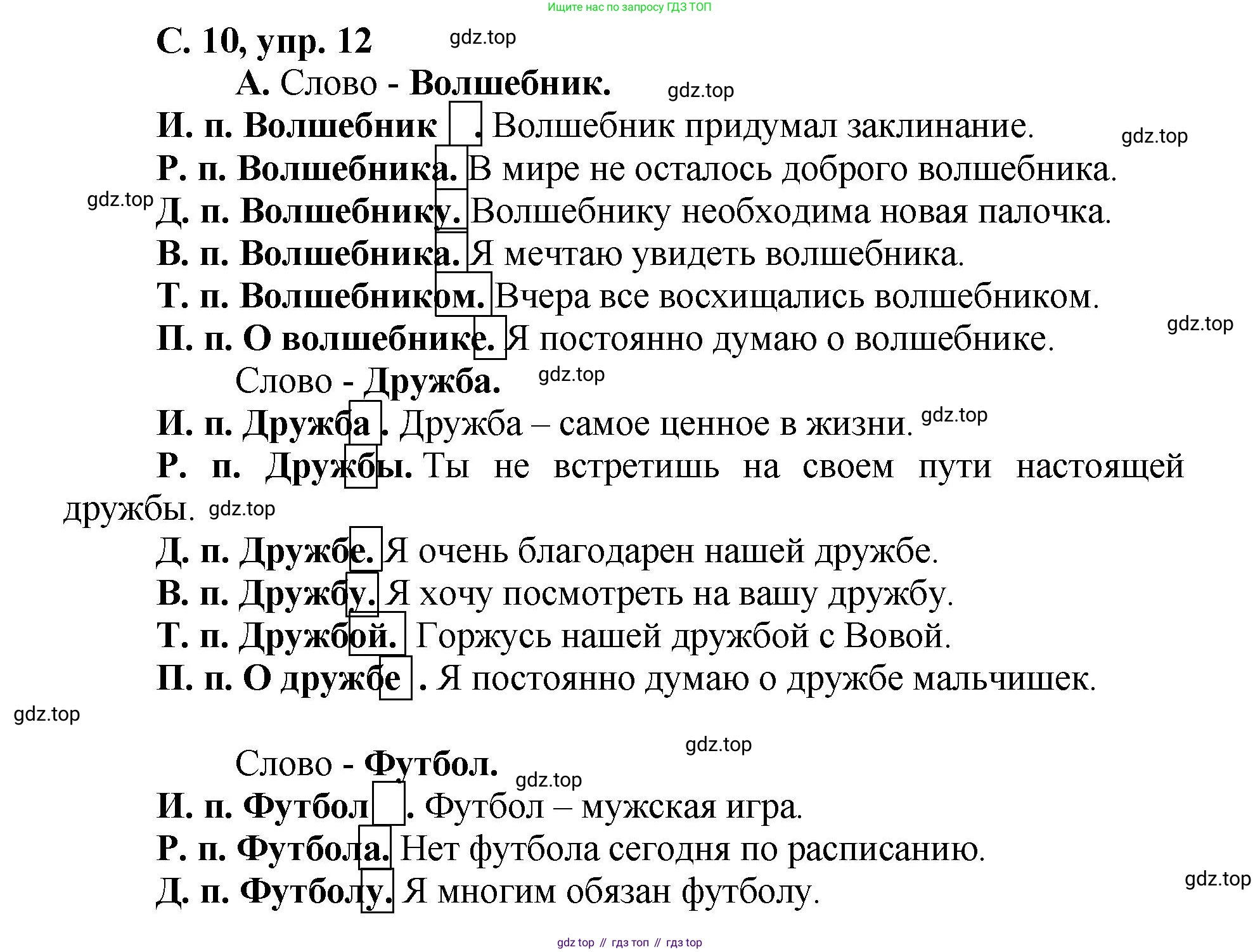 ГДЗ Русский язык, 4 класс рабочая тетрадь, авторы: Климанова Людмила Федоровна, Бабушкина Татьяна Владимировна, издательство Просвещение, Москва, 2019, белого цвета, Часть 2, страница 10, номер 12, Решение