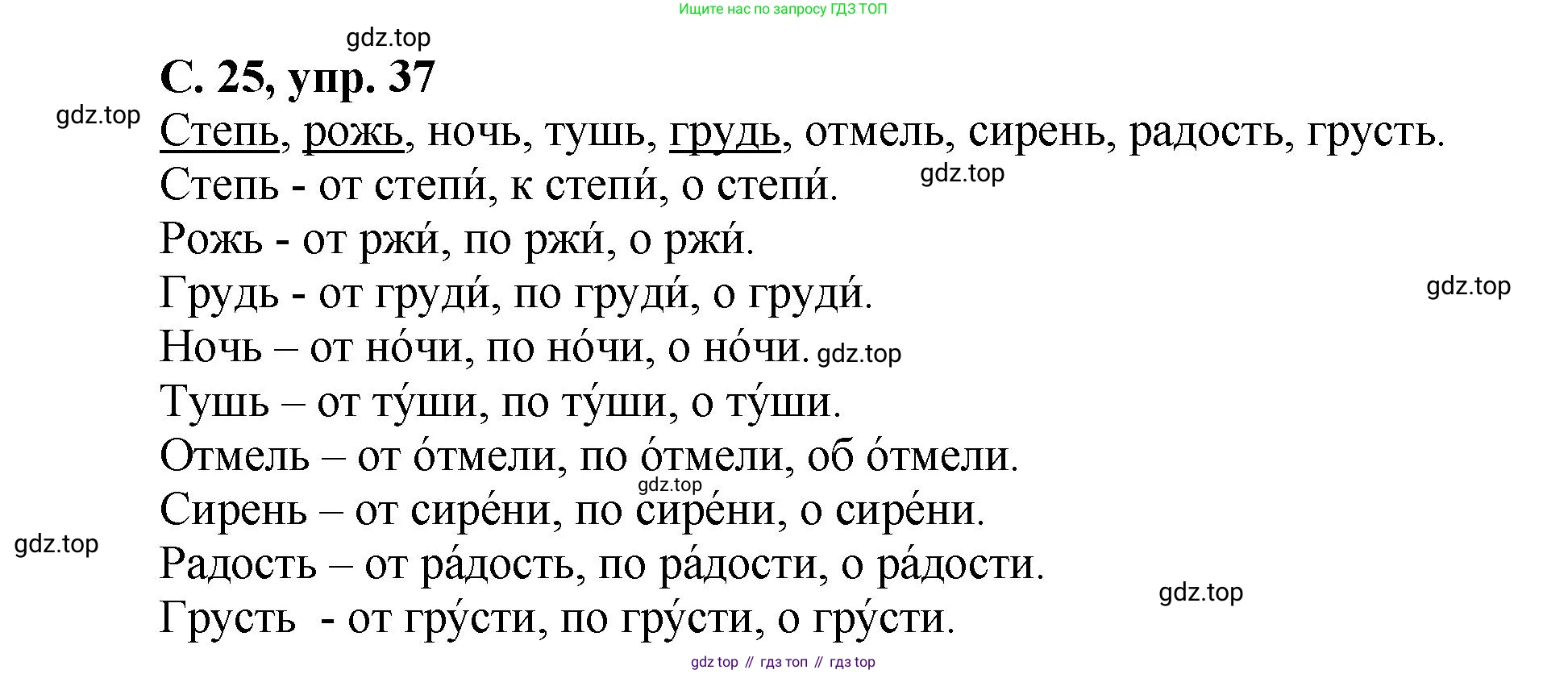 ГДЗ Русский язык, 4 класс рабочая тетрадь, авторы: Климанова Людмила Федоровна, Бабушкина Татьяна Владимировна, издательство Просвещение, Москва, 2019, белого цвета, Часть 2, страница 25, номер 37, Решение